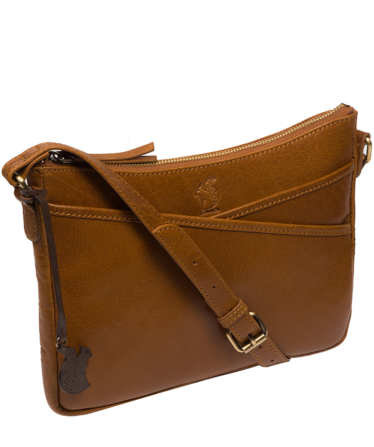 Conkca Signature Collection Bags: 'Viola' Dark Tan Leather Cross Body Bag