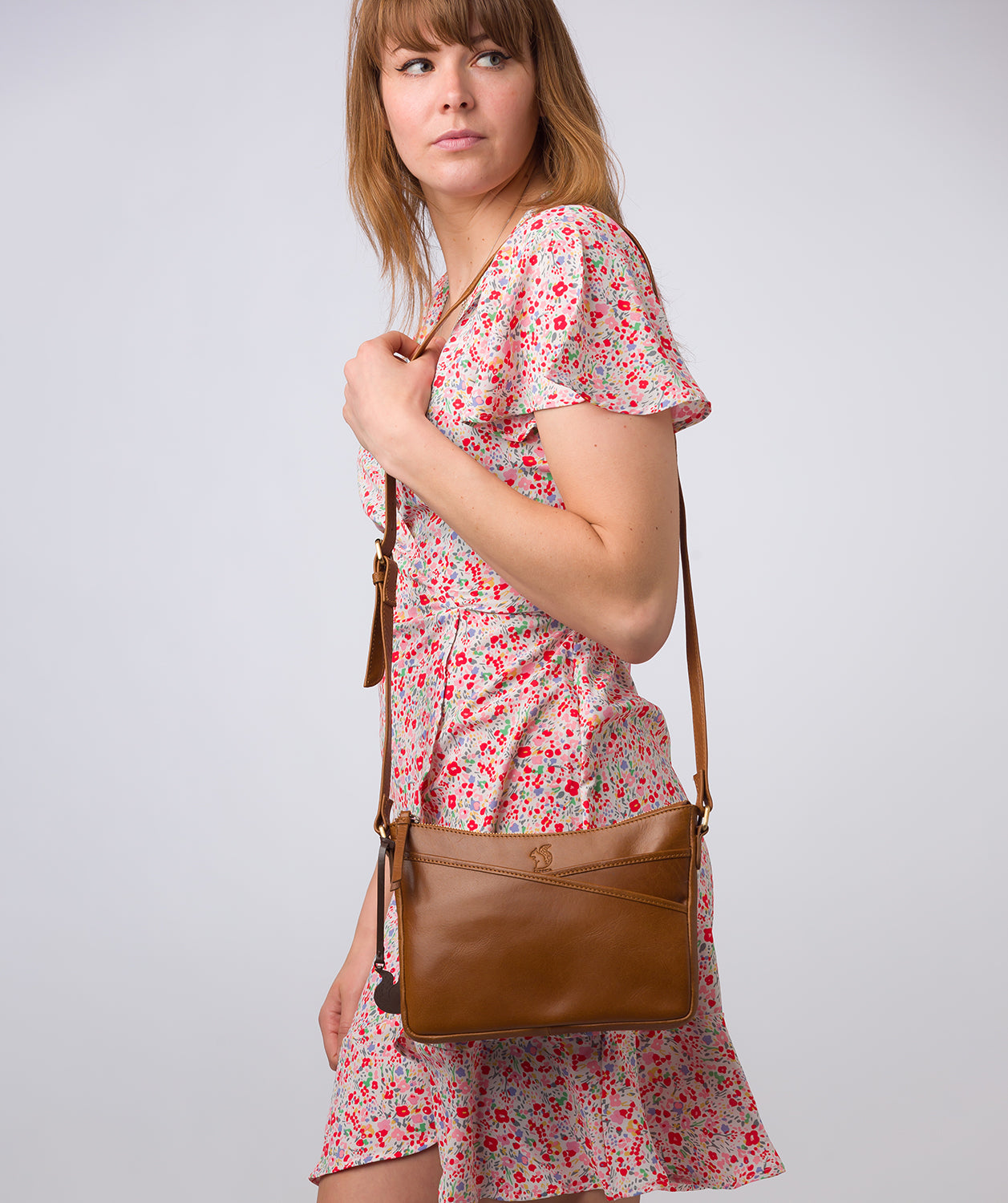 'Viola' Dark Tan Leather Cross Body Bag