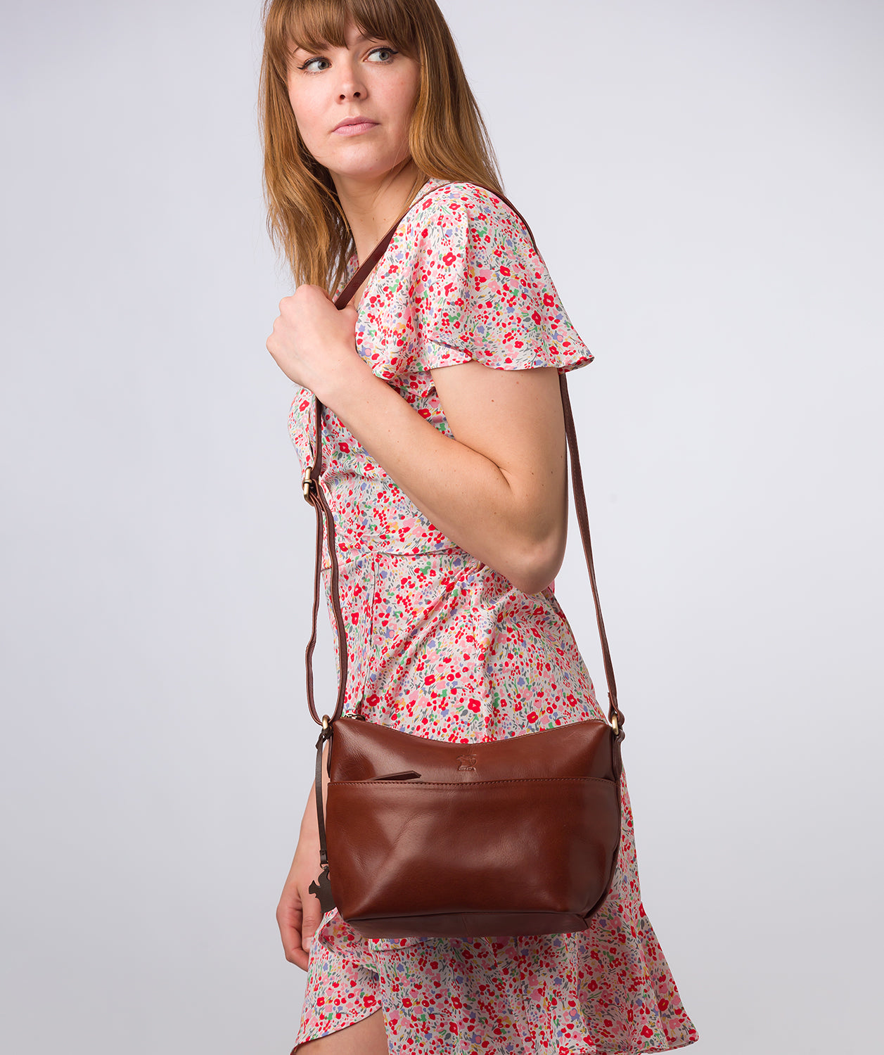 'Merrill' Conker Brown Leather Cross Body Bag