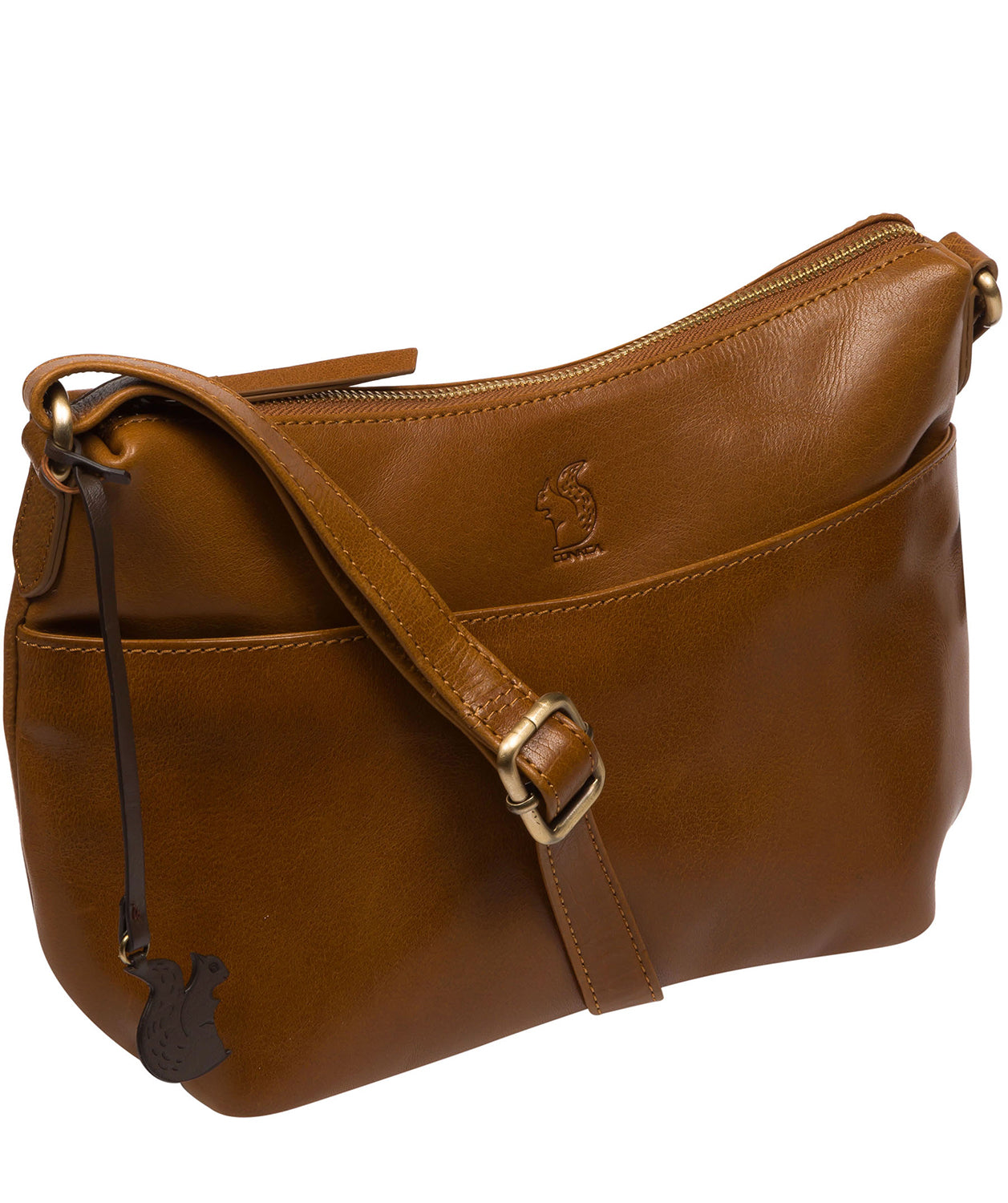 Conkca Signature Collection Bags: 'Merrill' Dark Tan Leather Cross Body Bag