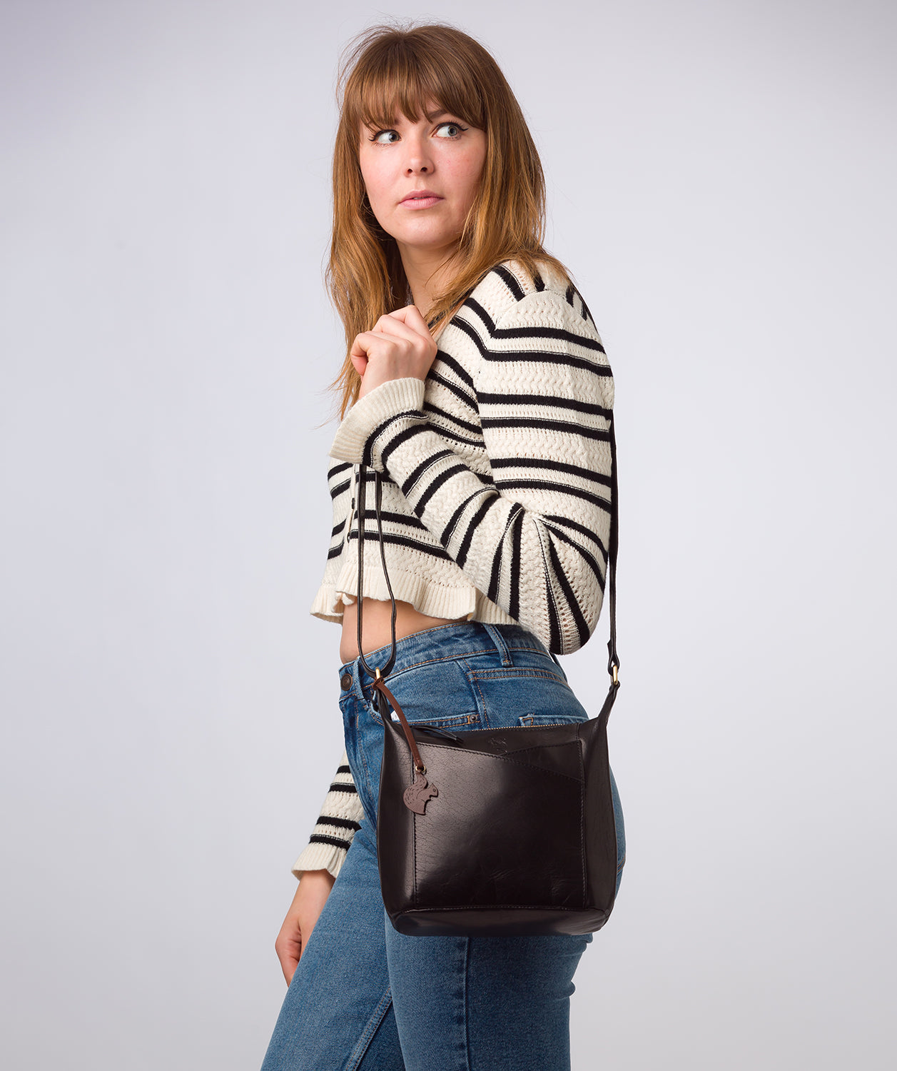 'Kiki' Black Leather Shoulder Bag