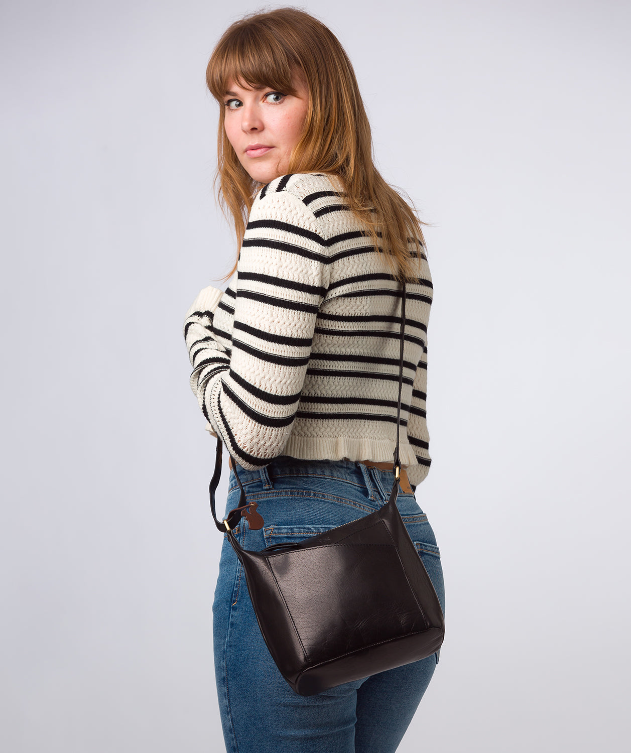 'Kiki' Black Leather Shoulder Bag