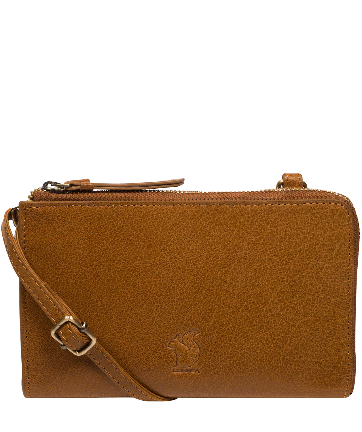 Conkca Signature Collection Bags: 'Winnie' Dark Tan Leather Cross Body Clutch Bag