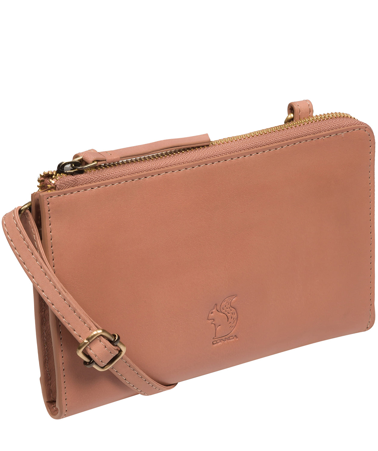 Conkca Signature Collection Bags: 'Winnie' Subtle Pink Leather Cross Body Clutch Bag