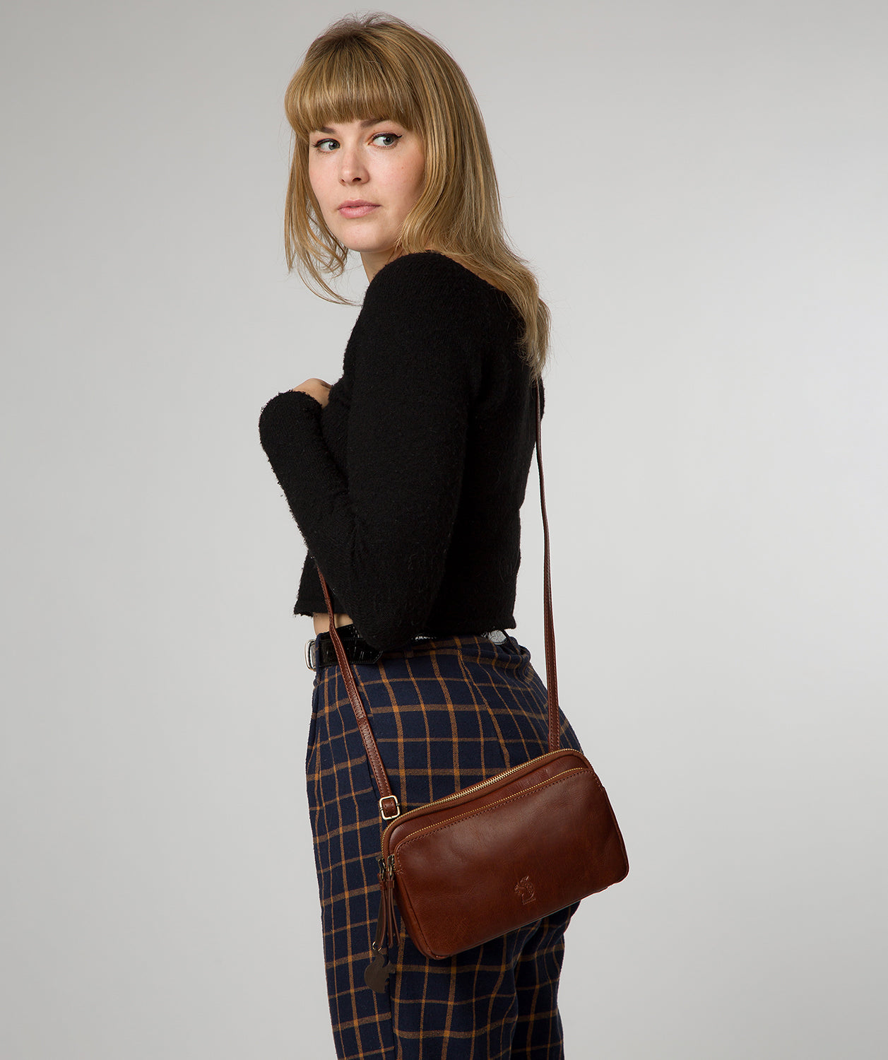 'Birdie' Conker Brown Leather Cross Body Bag