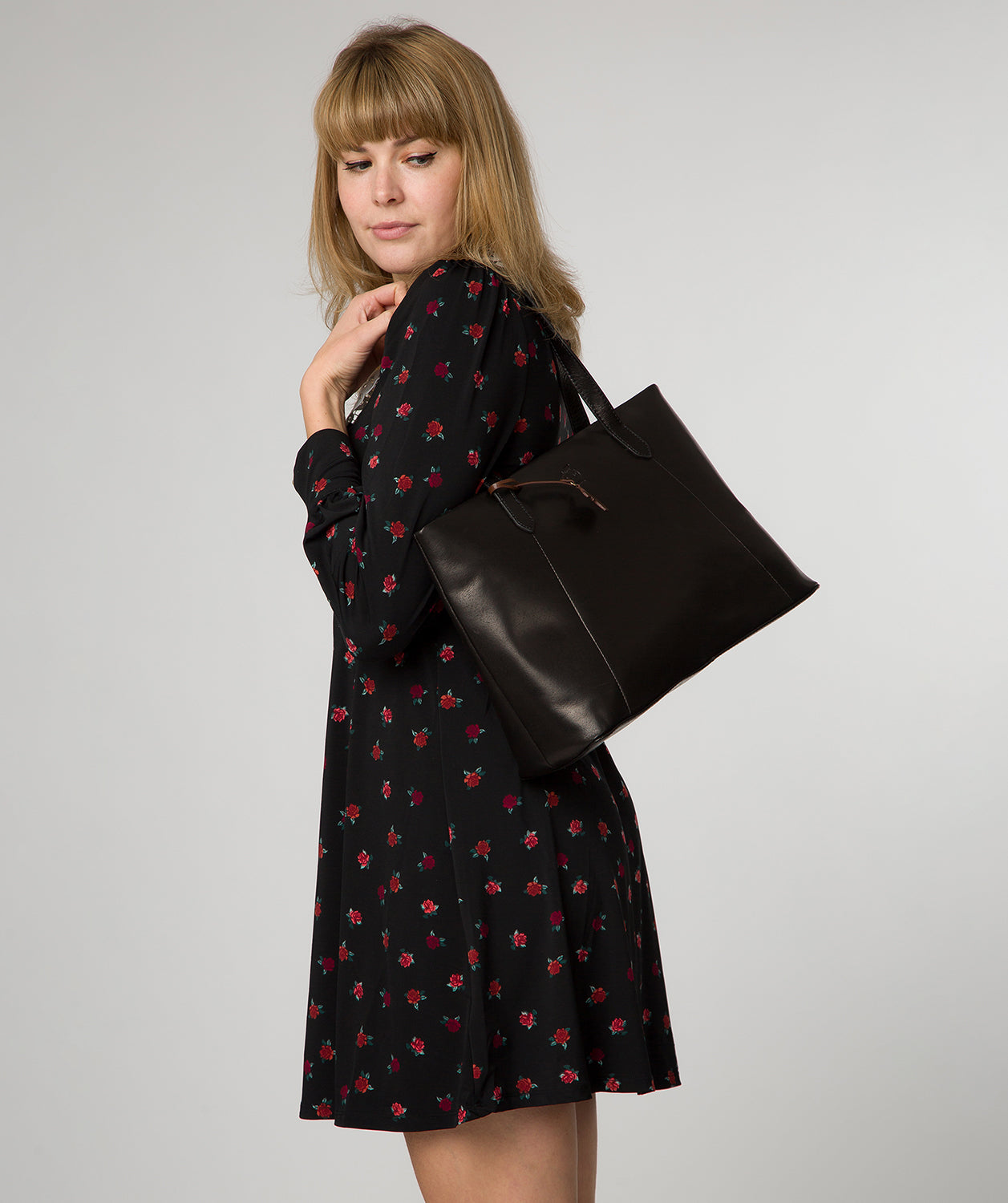 'Enola' Black Leather Tote Bag