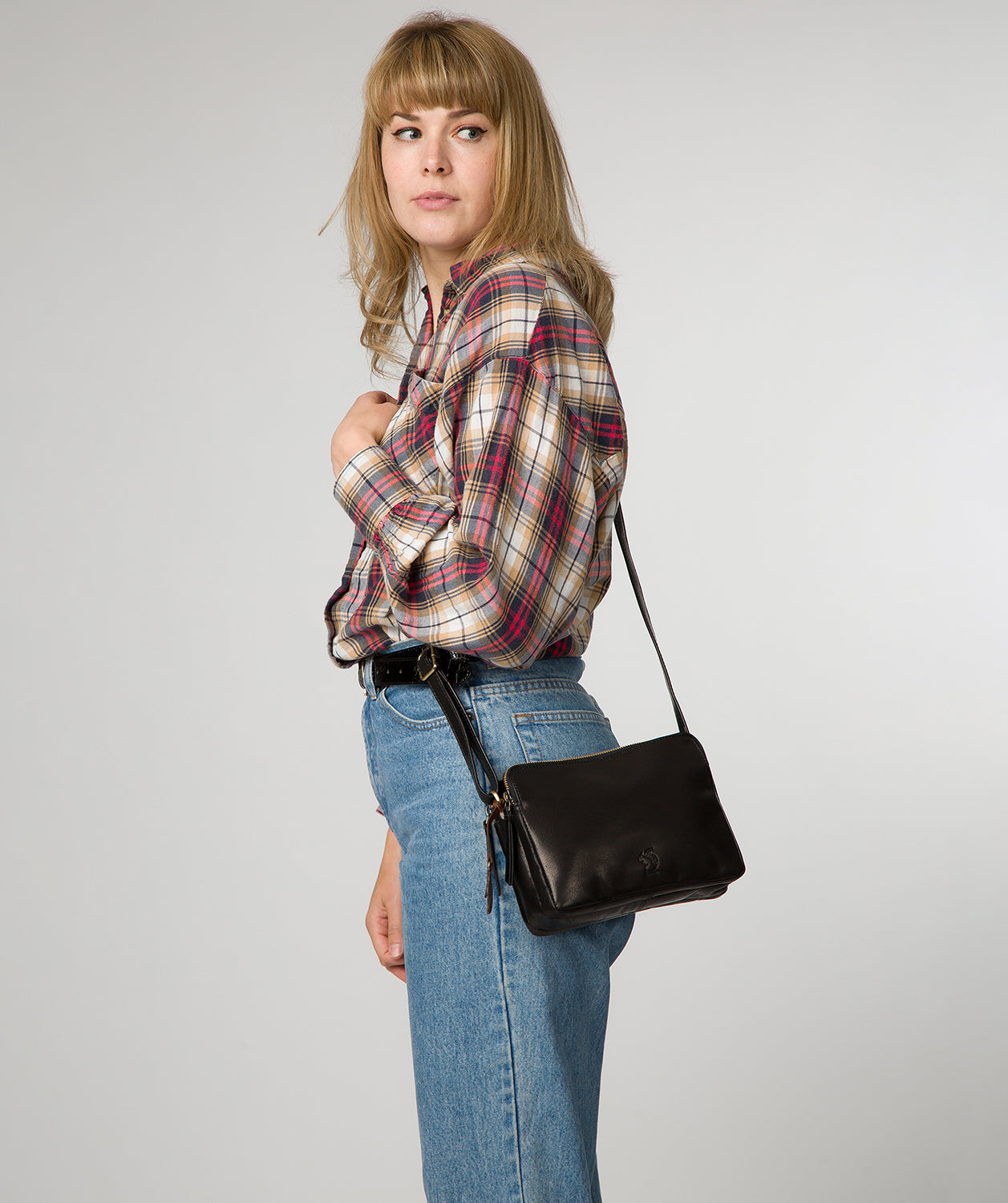 'Ember' Black Leather Cross Body Bag