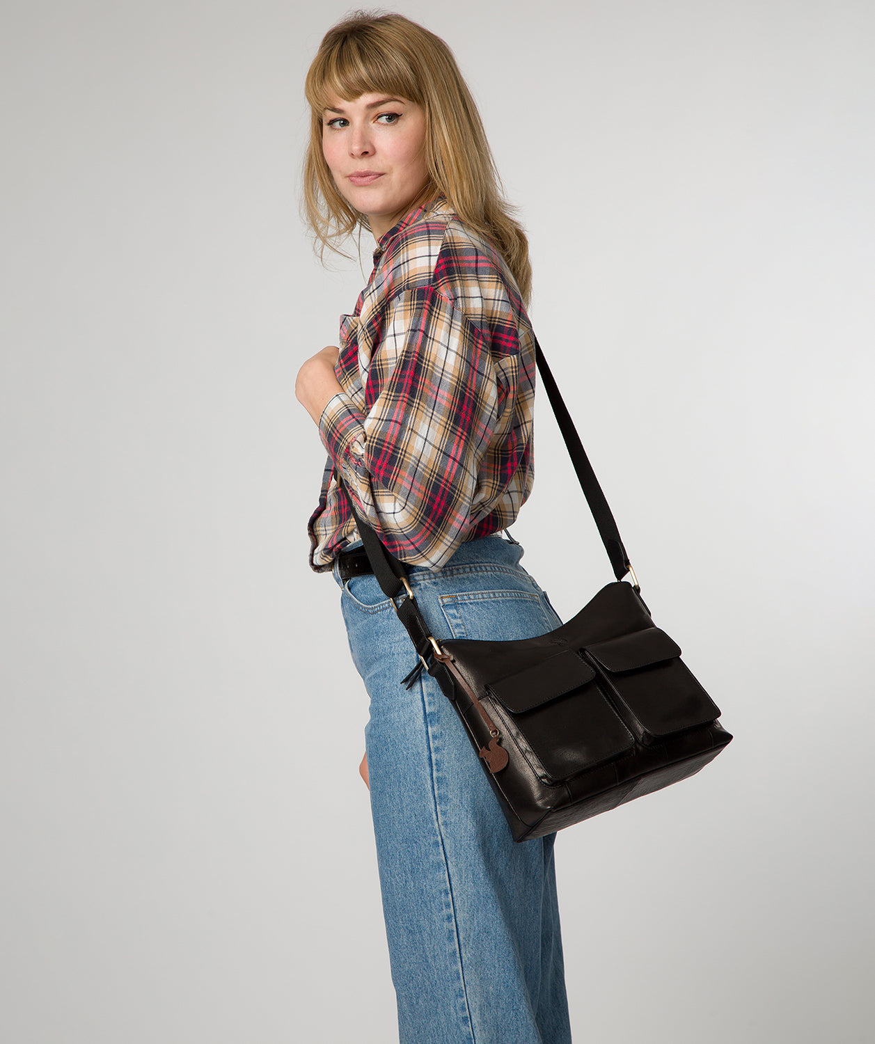 'Aimee' Black Leather Shoulder Bag