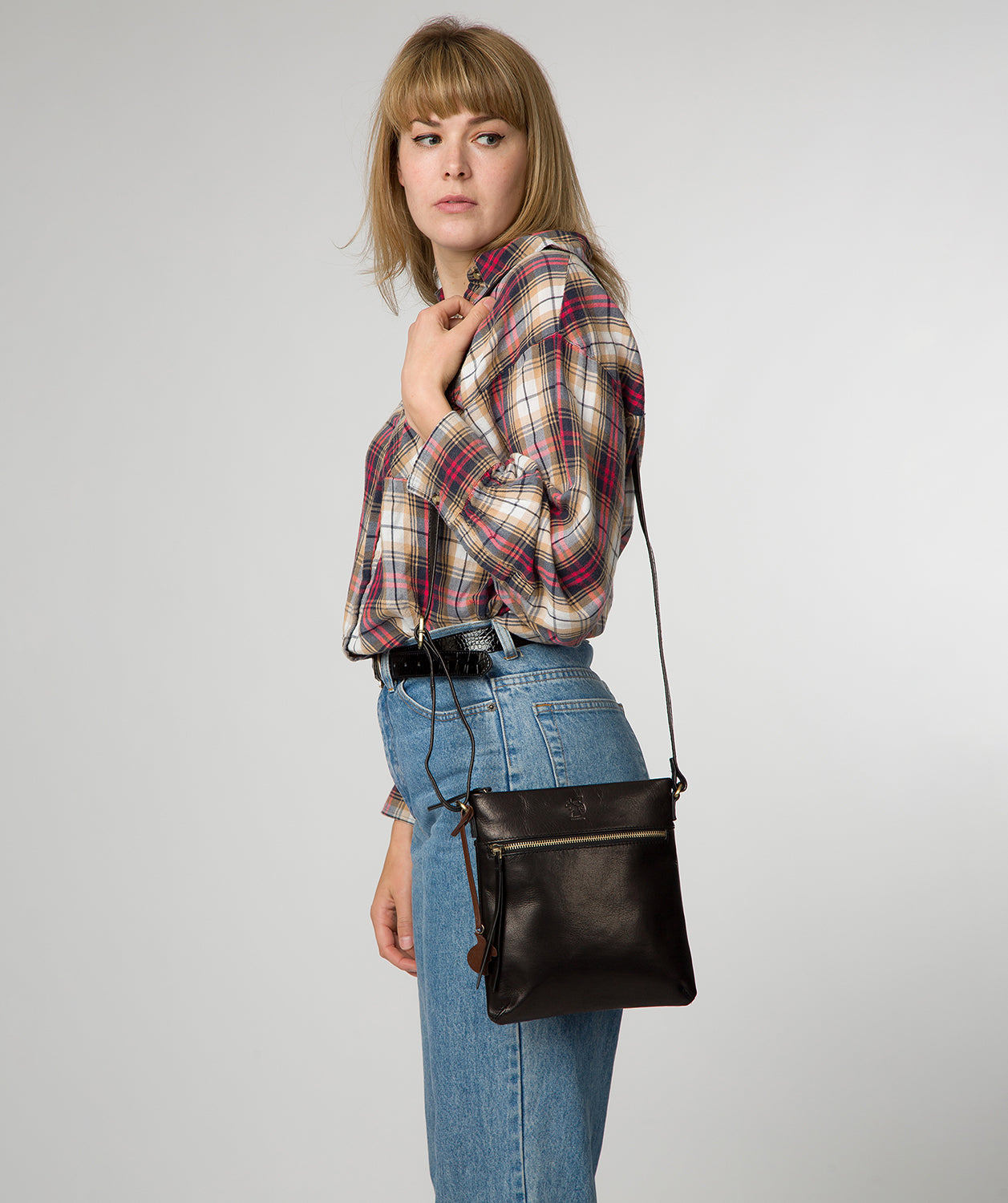 'Sable' Black Leather Cross Body Bag