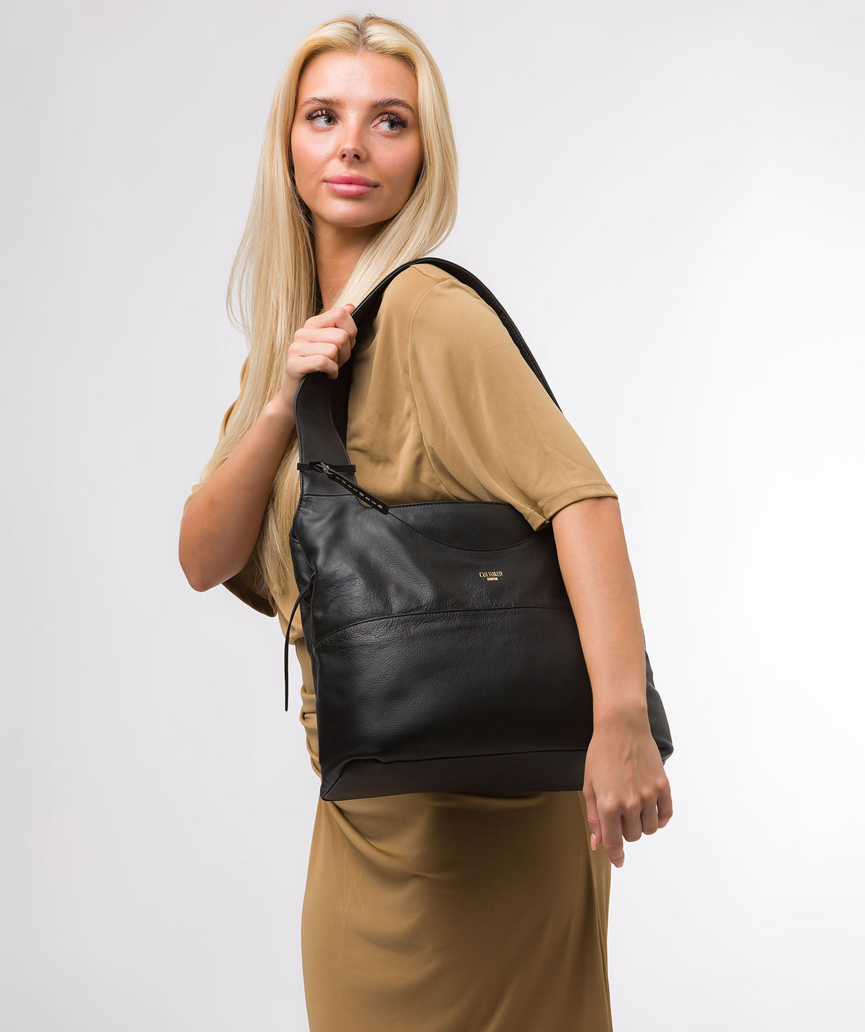 Cultured London Eco Collection Bags: 'Boston' Black Leather Shoulder Bag