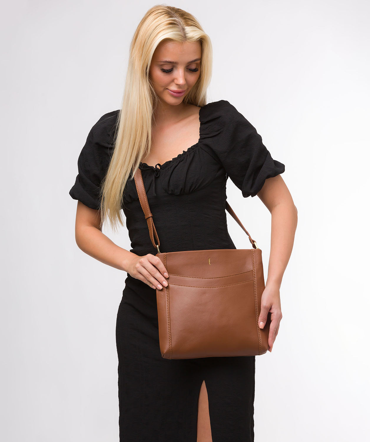 Cultured London Soho Collection Bags: 'Lalisa' Tan Leather Cross Body Bag