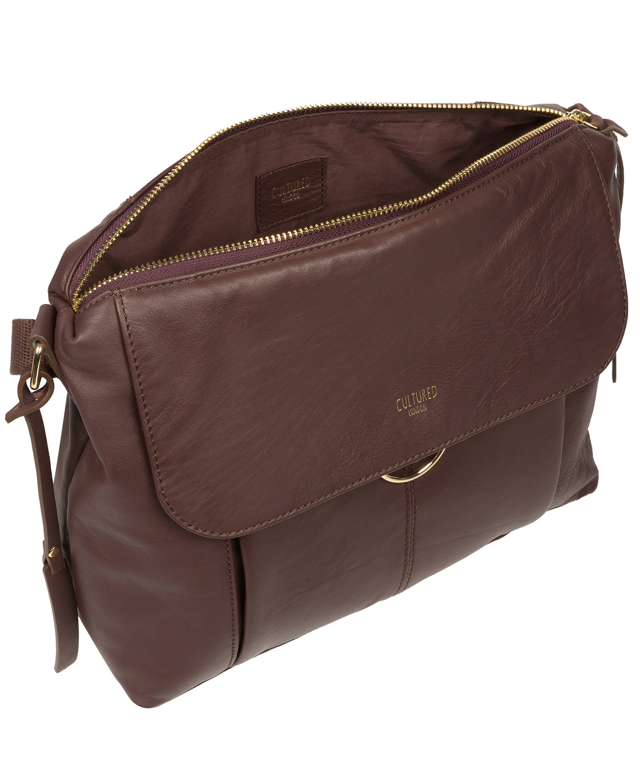 Cultured London Eco Collection Bags: 'Chancery' Plum Leather Shoulder Bag