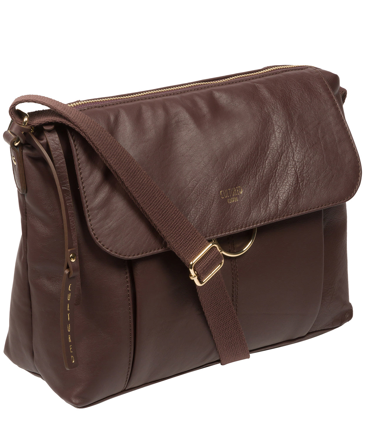 Cultured London Eco Collection Bags: 'Chancery' Plum Leather Shoulder Bag