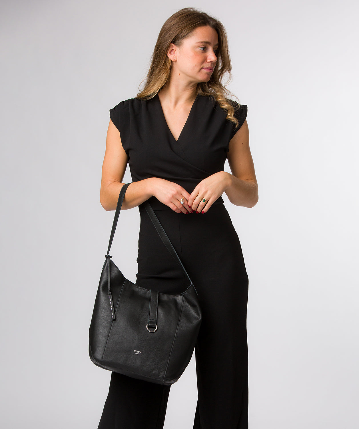 'Leilani' Black Leather Shoulder Bag