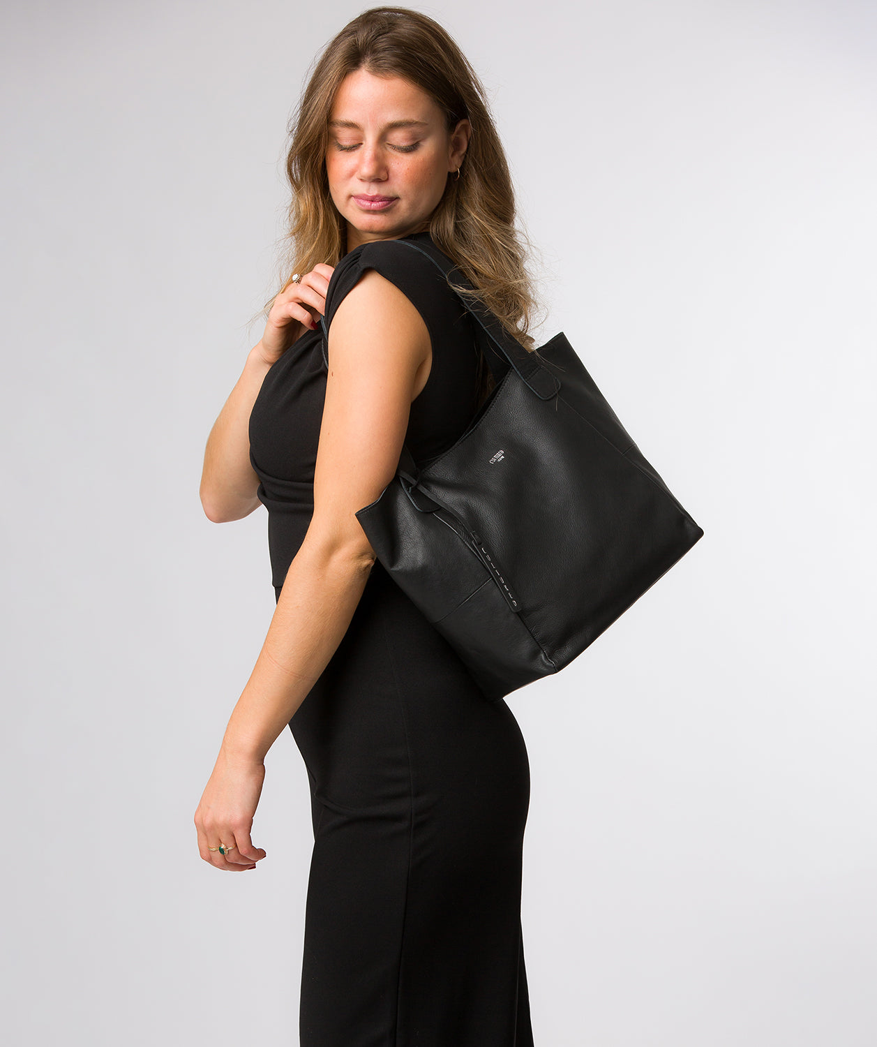 'Cami' Black Leather Tote Bag