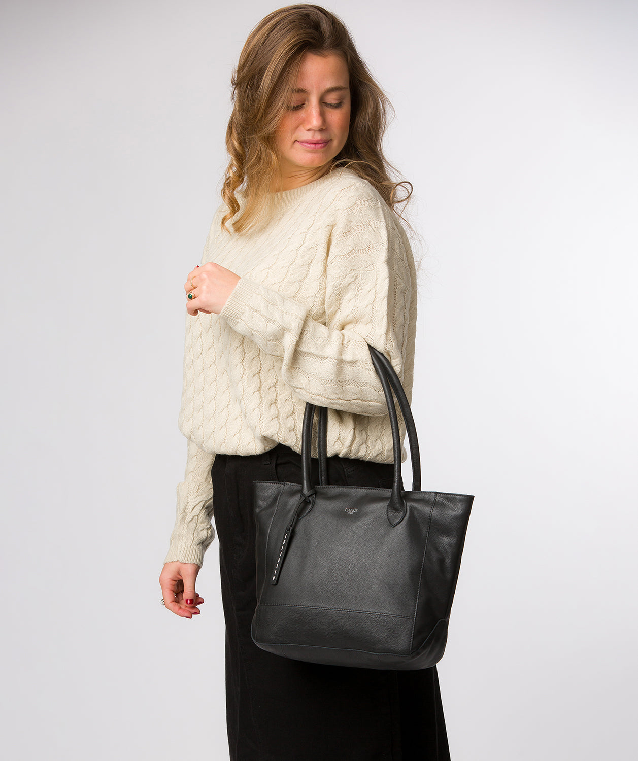 'Sabine' Black Leather Tote Bag