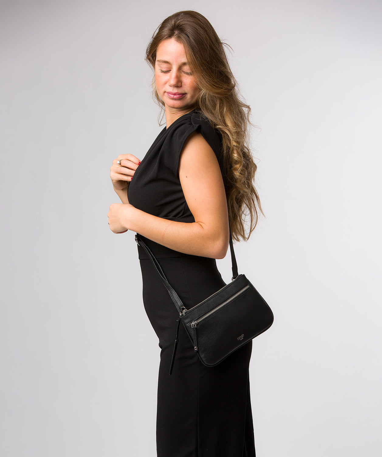 'Laurel' Black Leather Cross Body Phone Bag