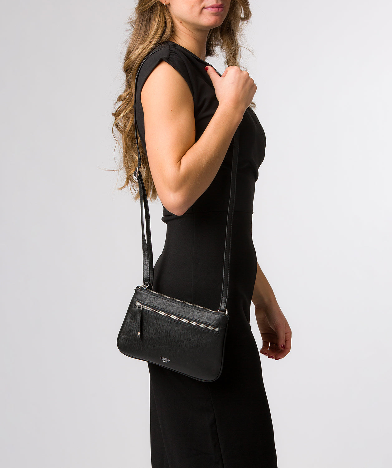 'Laurel' Black Leather Cross Body Phone Bag