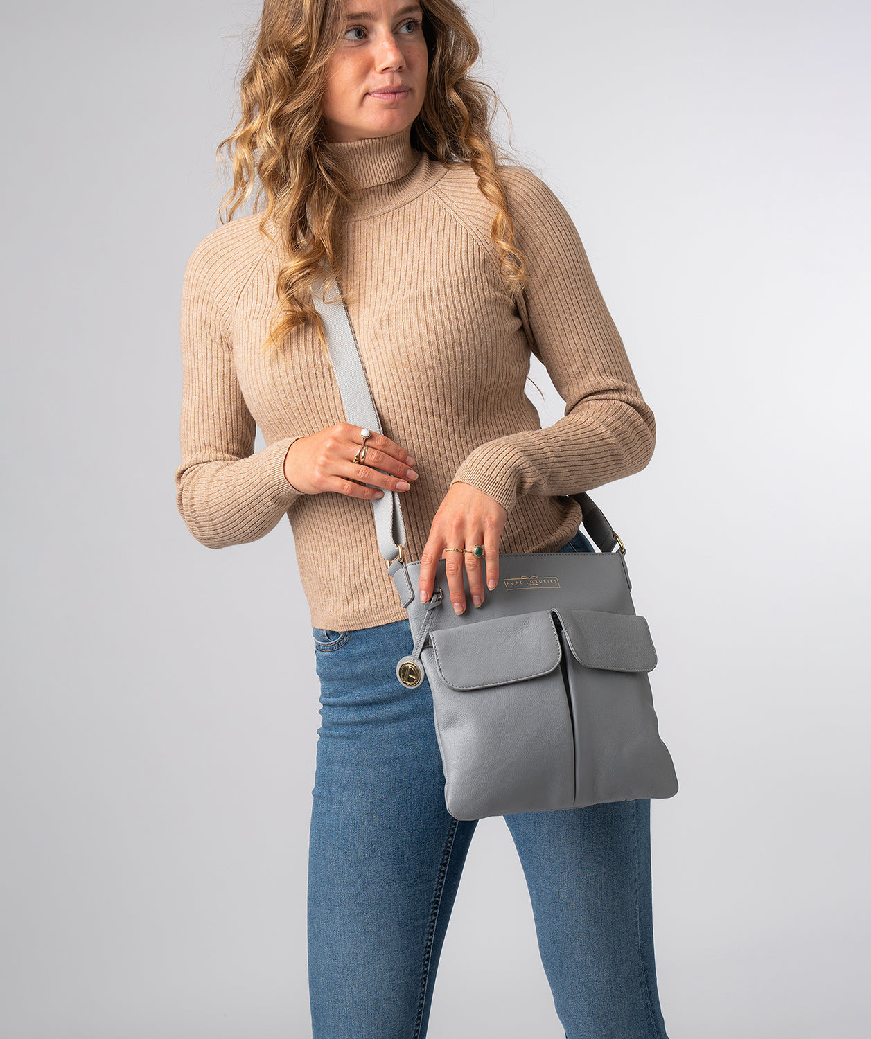 'Soames' Grey Leather Cross Body Bag