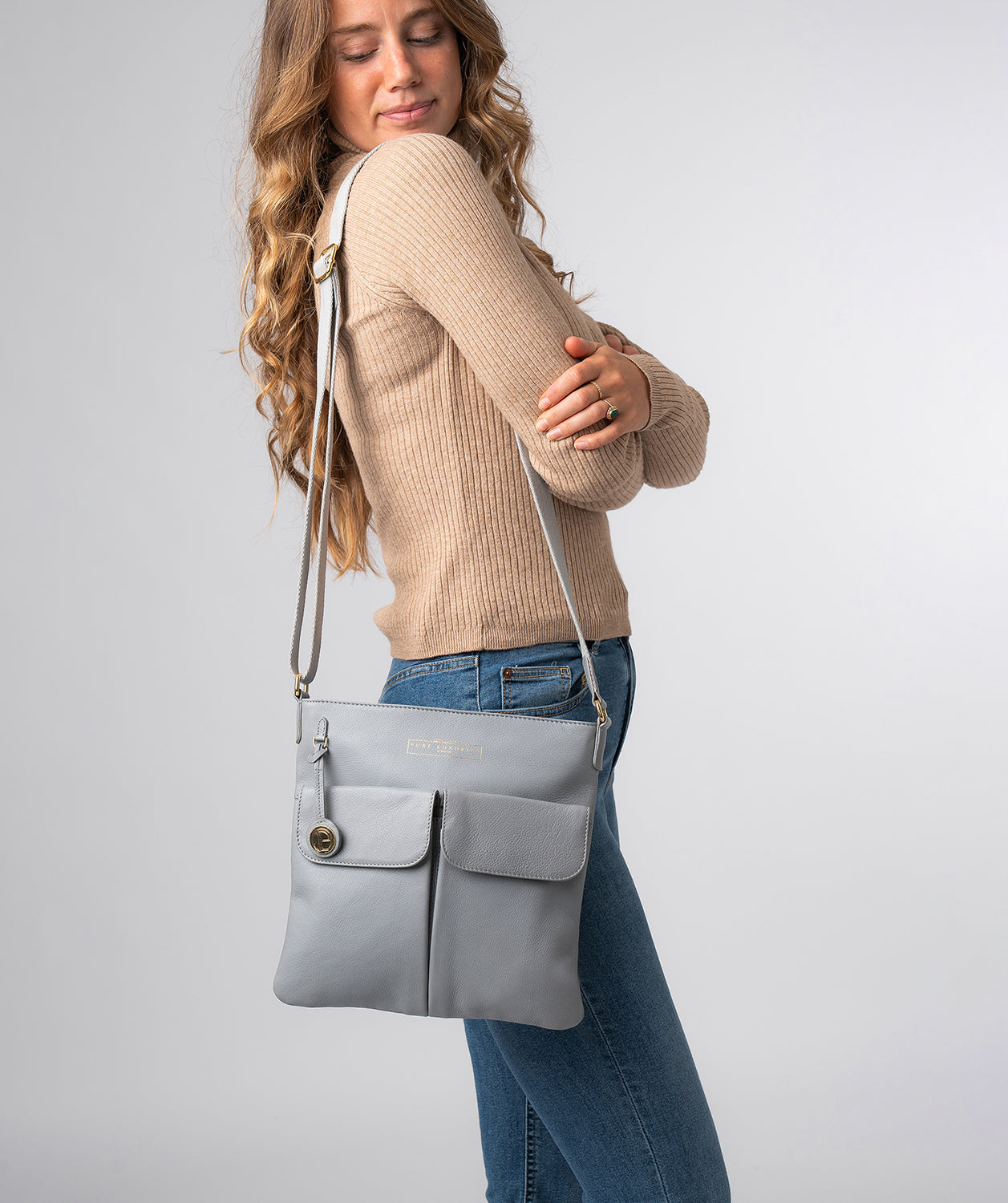 'Soames' Grey Leather Cross Body Bag