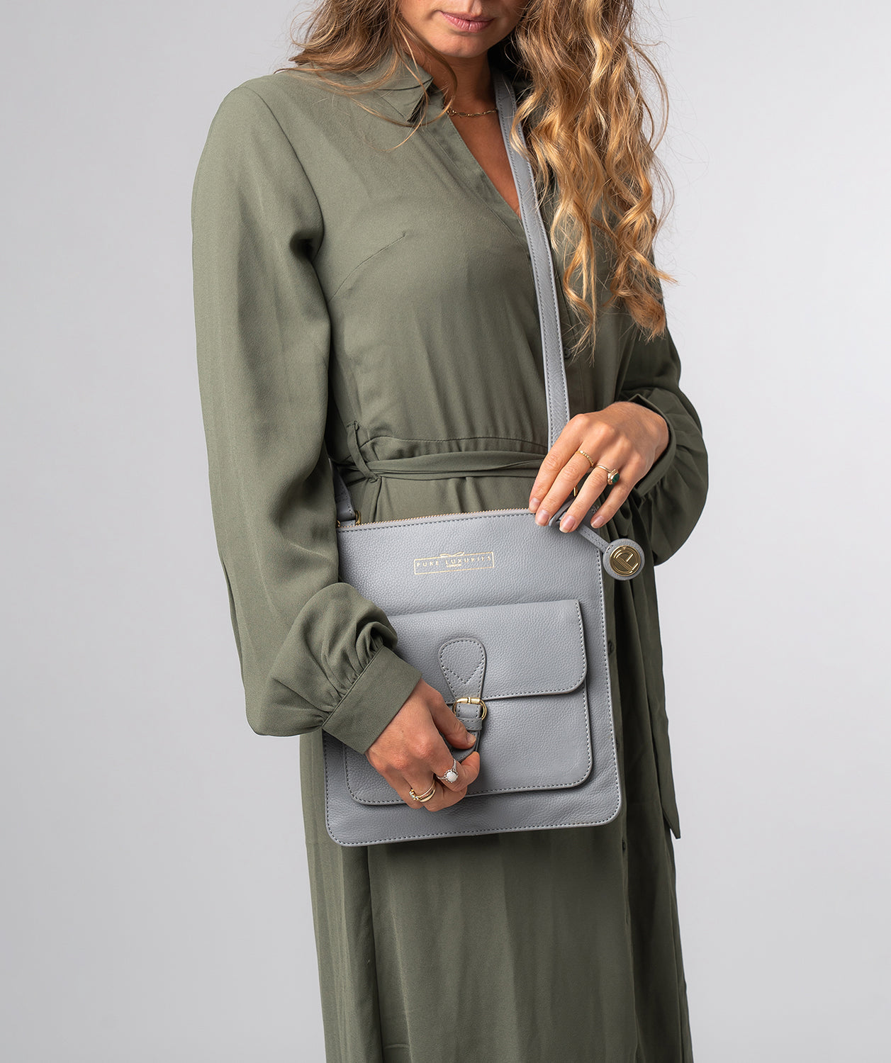 'Kenley' Grey Leather Cross Body Bag