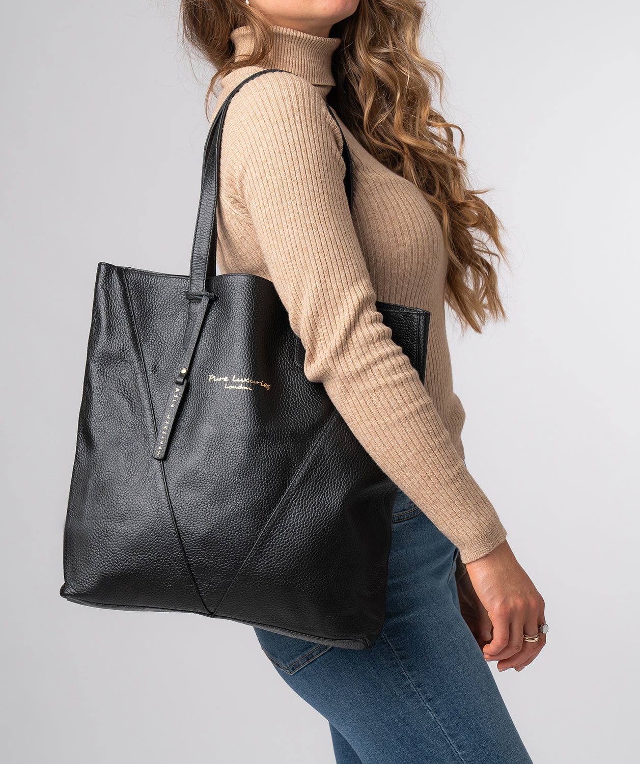 'Claudia' Black Leather Shopper Bag