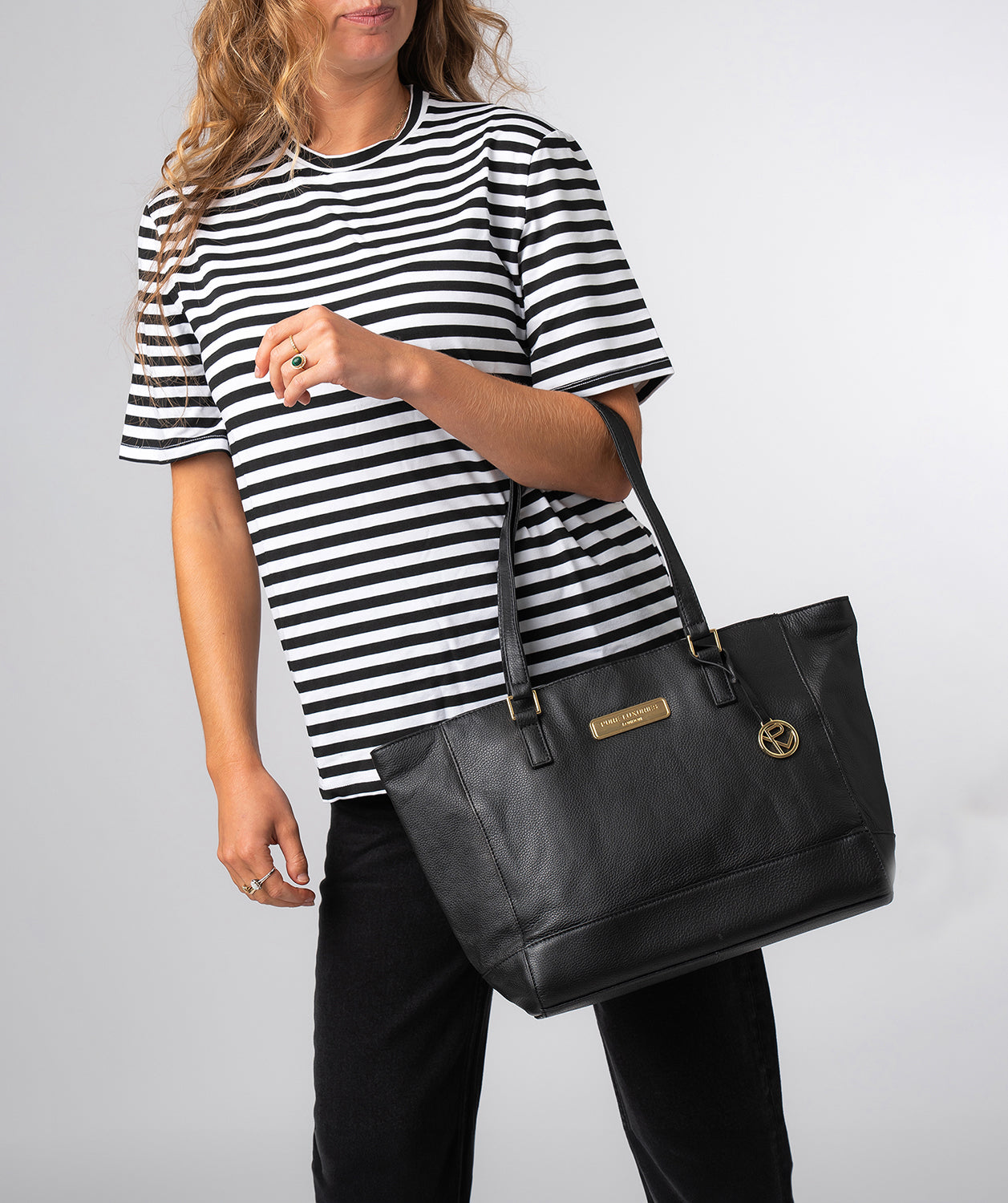 'Sophie' Black Leather Tote Bag