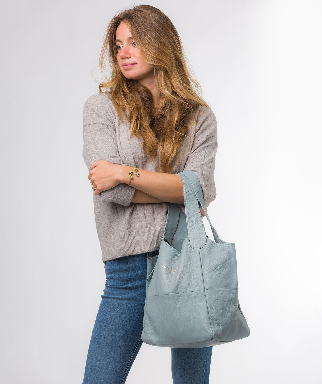 Pure Luxuries Eco Collection Bags: 'Freer' Cashmere Blue Leather Tote Bag