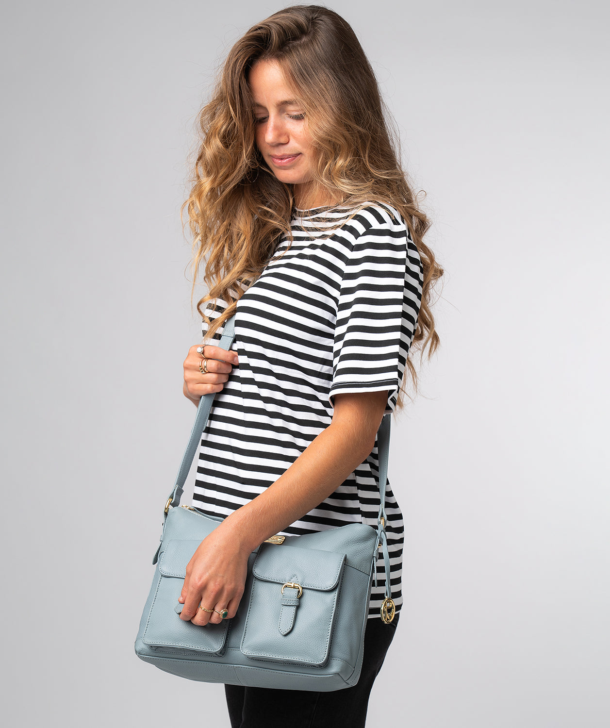 'Jenna' Cashmere Blue Leather Shoulder Bag