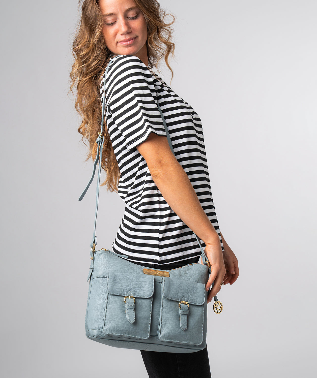 'Jenna' Cashmere Blue Leather Shoulder Bag