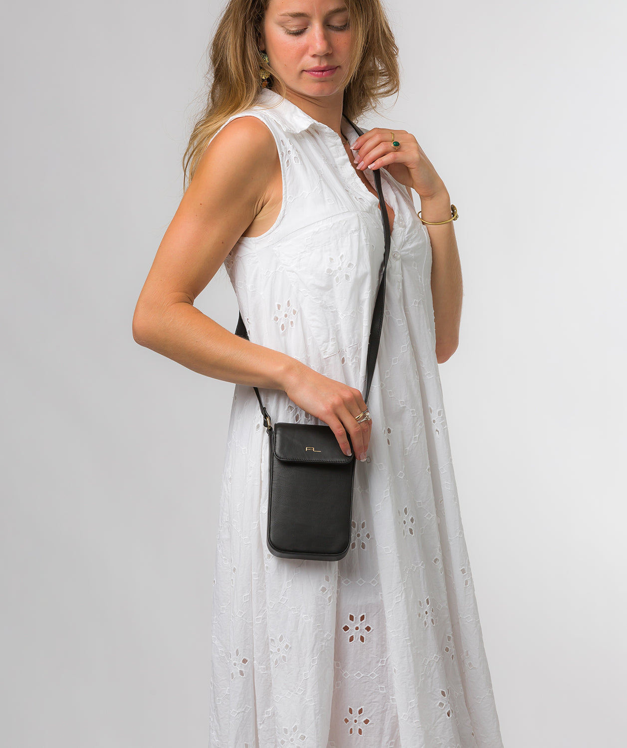 Pure Luxuries Knightsbridge Collection Bags: 'Selena' Black Nappa Leather Cross Body Phone Bag