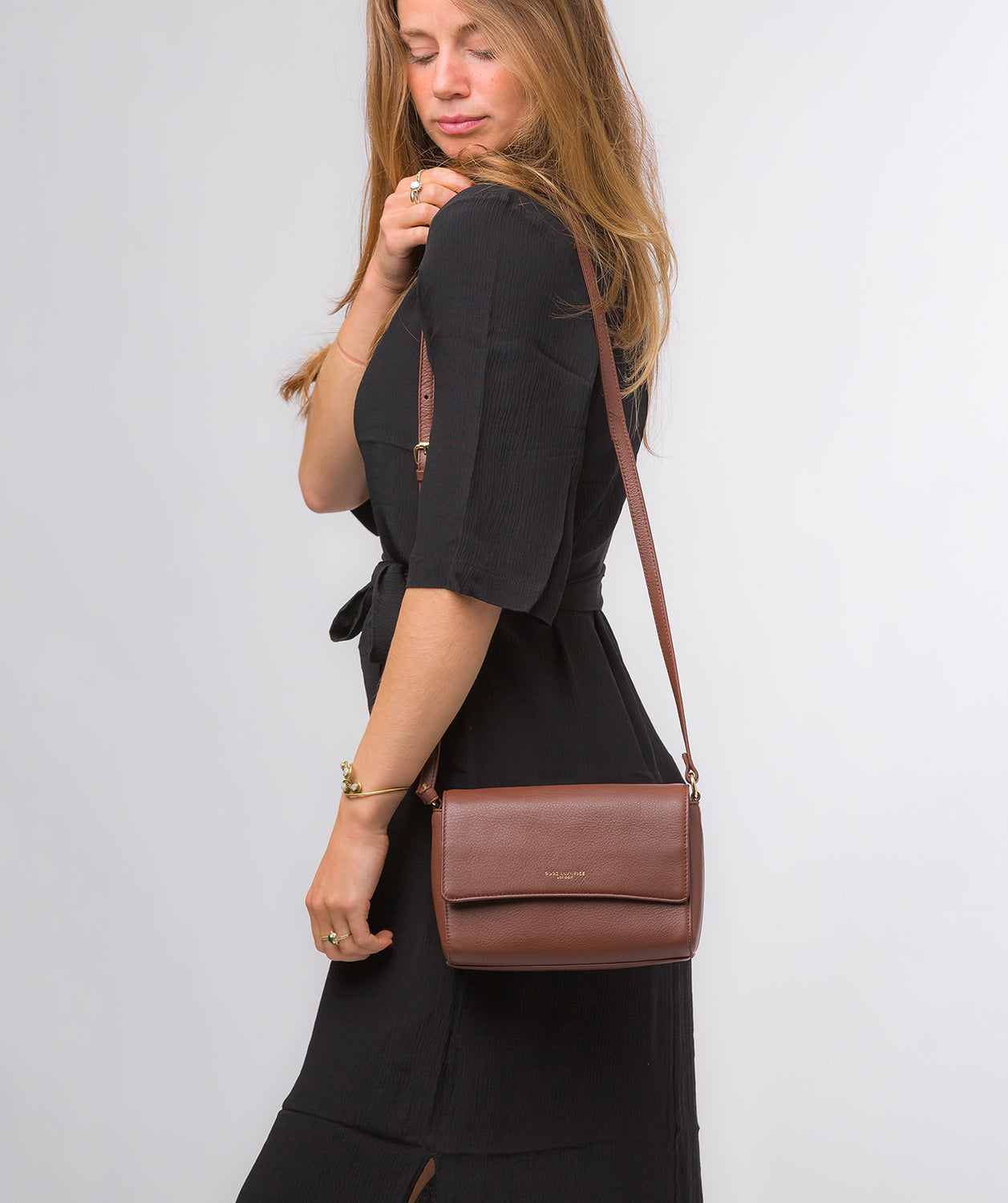 Pure Luxuries Marylebone Collection Bags: 'Charlotte' Dark Tan Nappa Leather Cross Body Bag