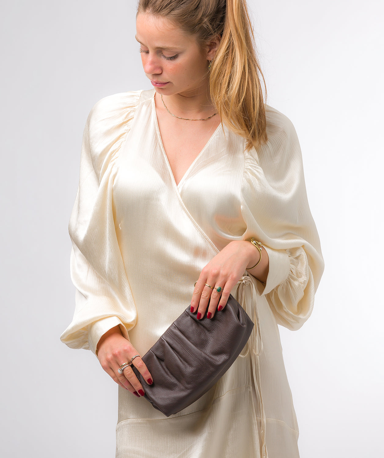 Pure Luxuries Marylebone Collection Bags: 'Victoria' Hot Fudge Nappa Leather Grab Clutch Bag