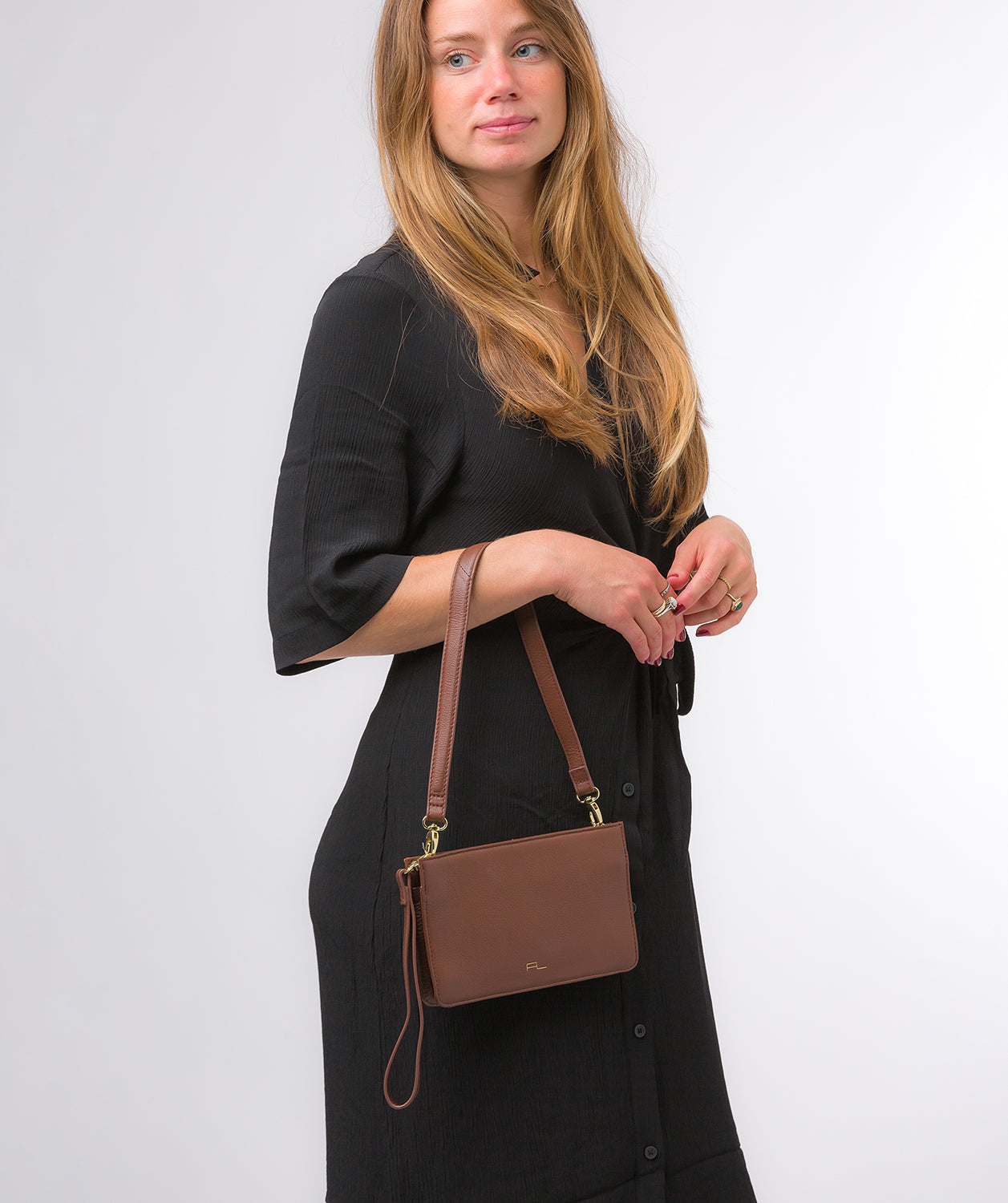 Pure Luxuries Marylebone Collection Bags: 'Layla' Dark Tan Nappa Leather Grab Clutch Bag