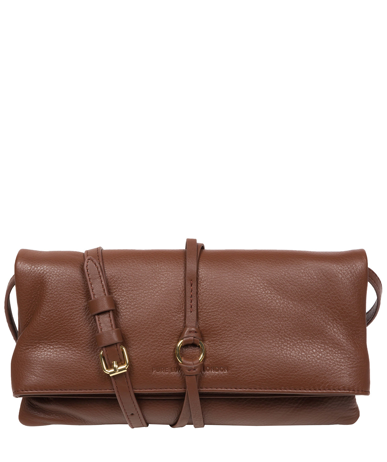 Pure Luxuries Marylebone Collection Bags: 'Selene' Dark Tan Nappa Leather Cross Body Clutch Bag