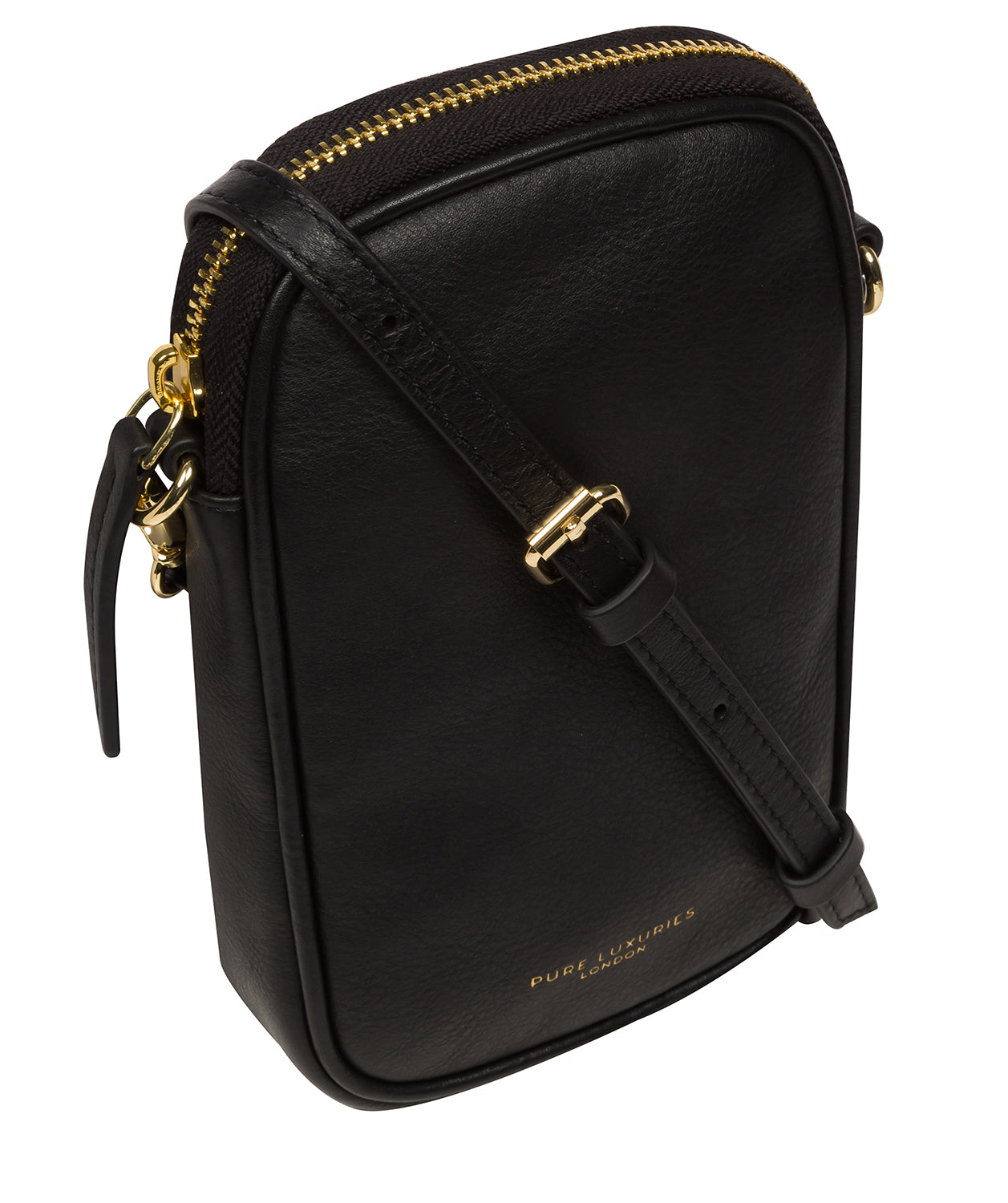 'Alaina' Black Nappa Leather Cross Body Phone Bag