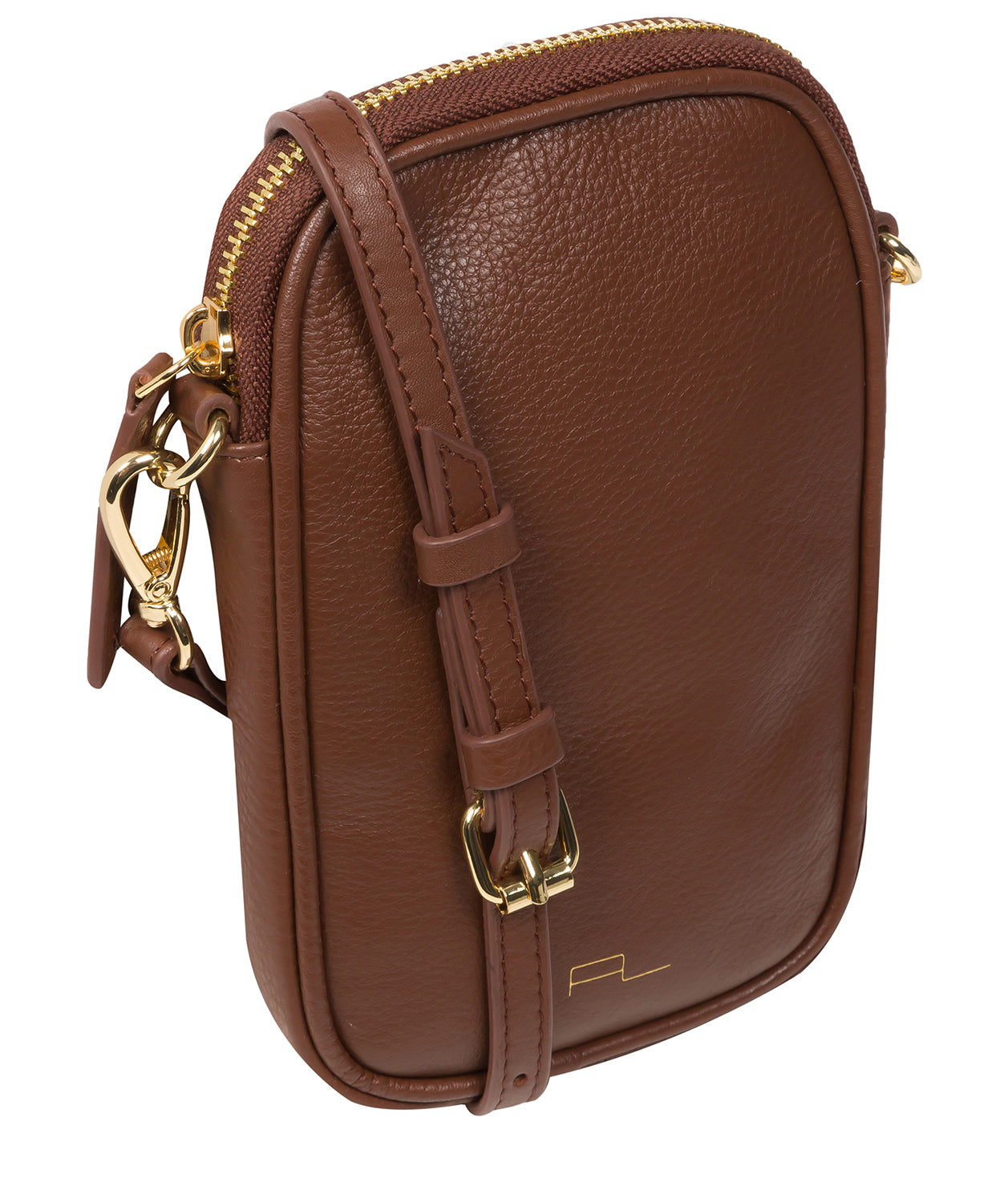 Pure Luxuries Marylebone Collection Bags: 'Alaina' Dark Tan Nappa Leather Cross Body Phone Bag