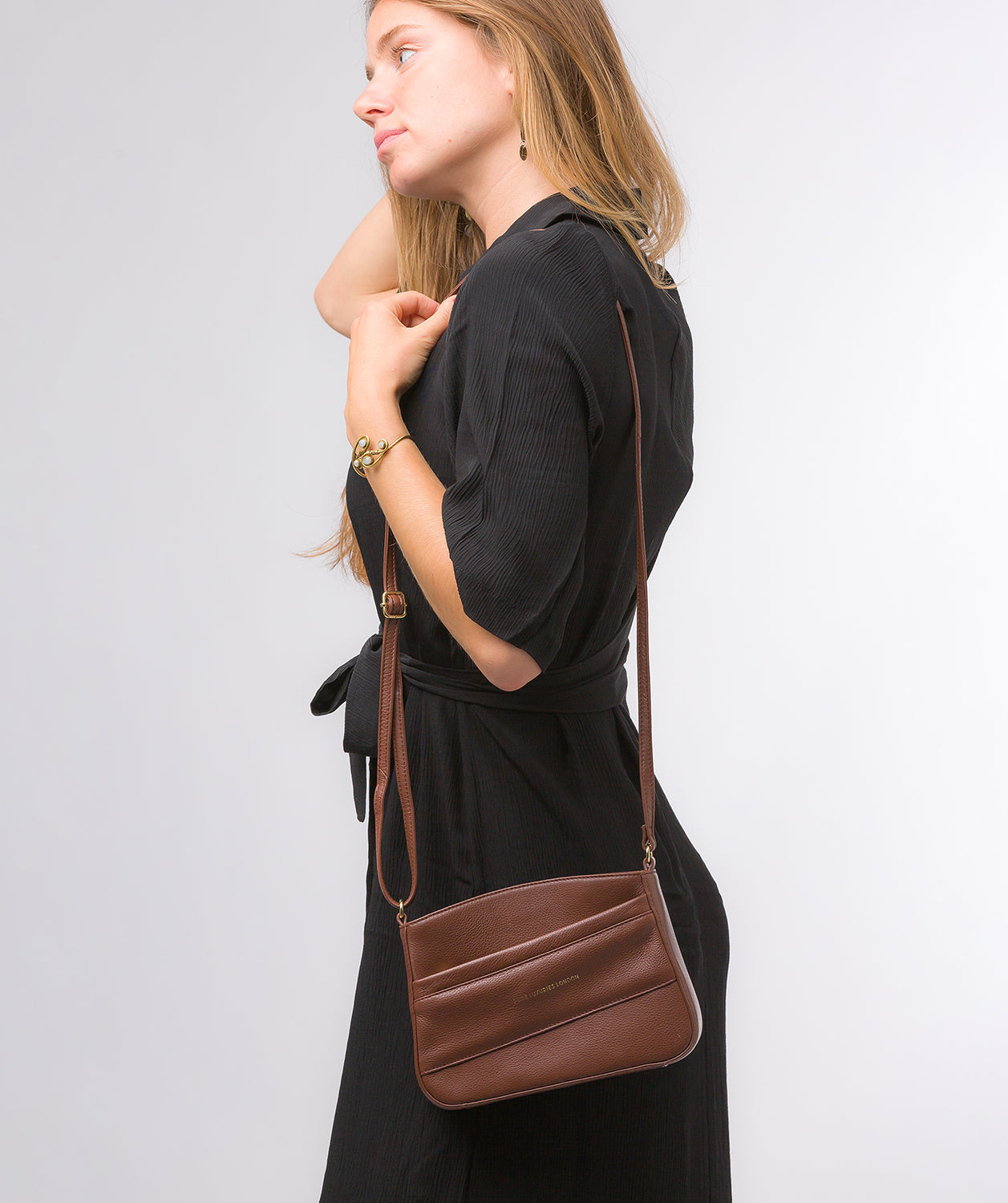 Pure Luxuries Marylebone Collection Bags: 'Helena' Dark Tan Nappa Leather Cross Body Bag