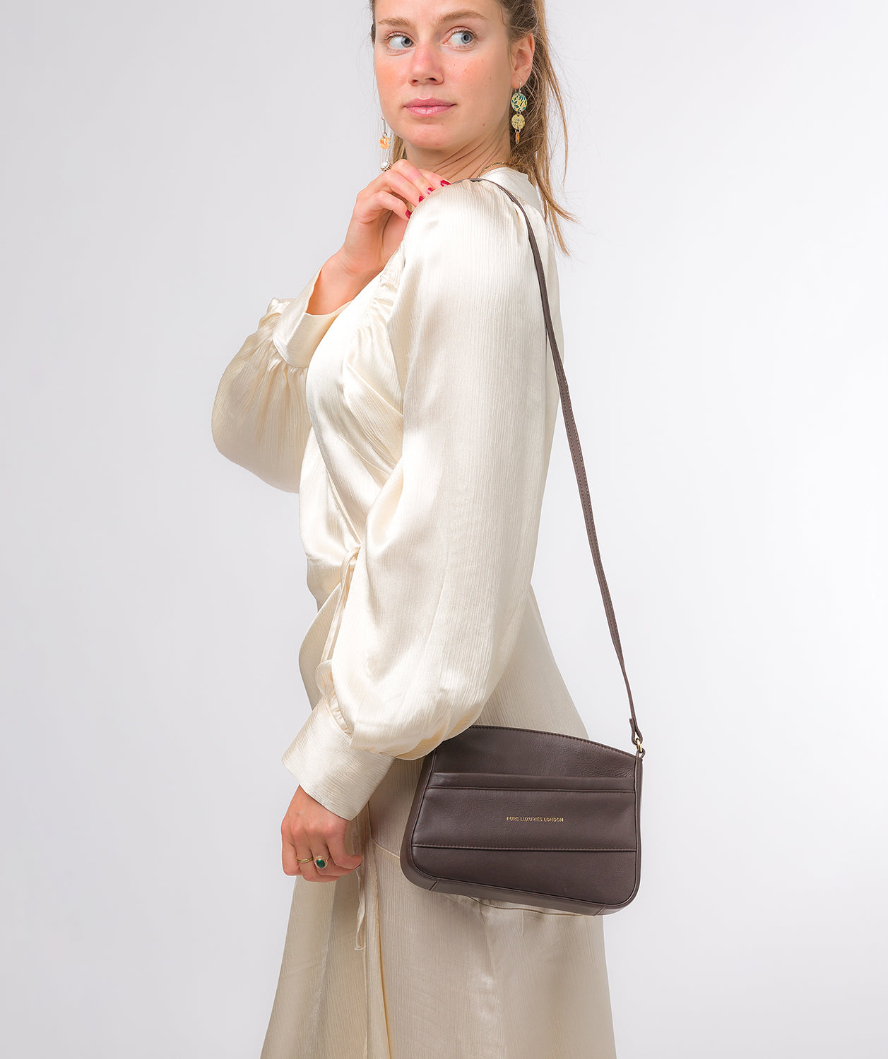 Pure Luxuries Marylebone Collection Bags: 'Helena' Hot Fudge Nappa Leather Cross Body Bag