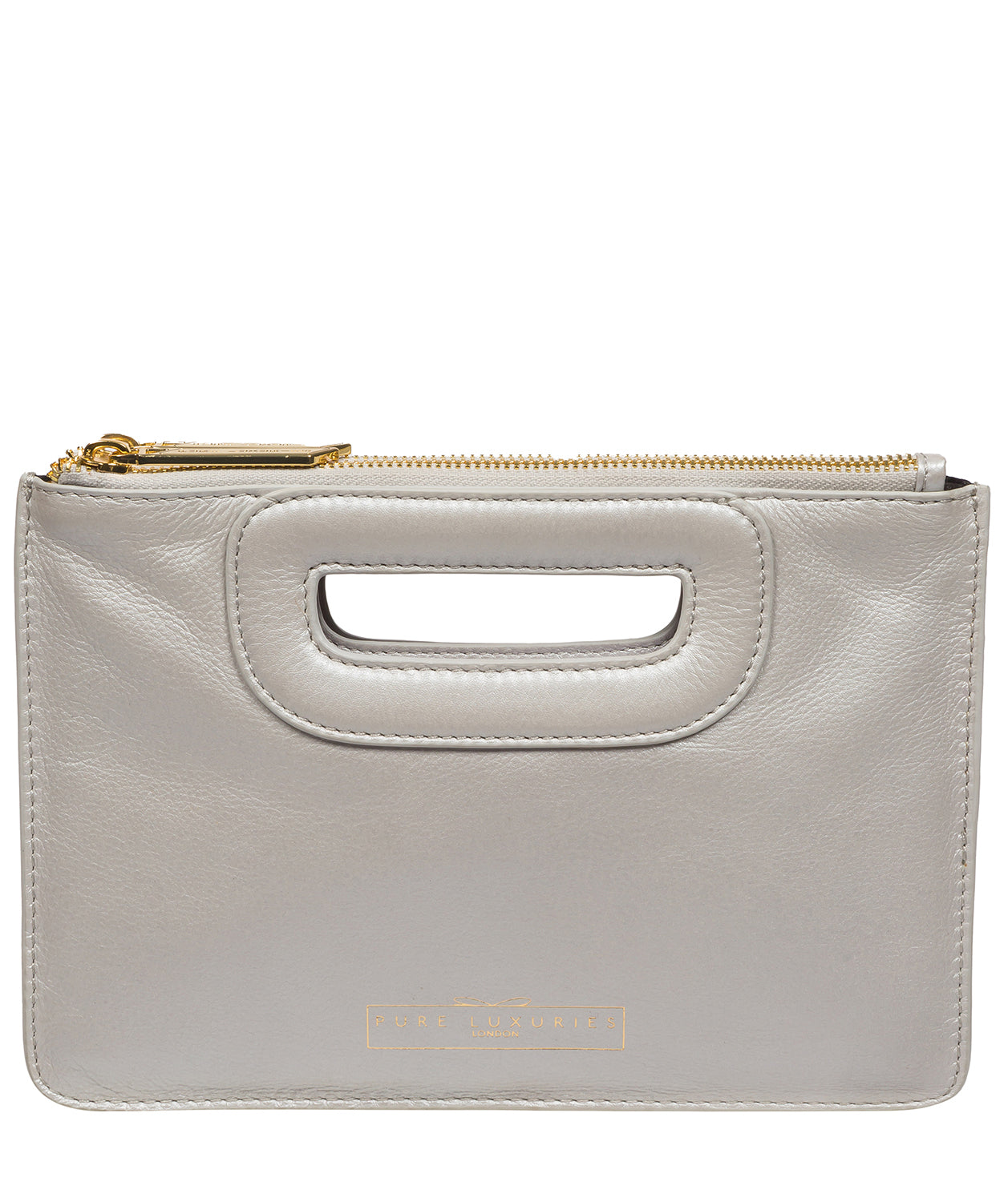 Pure Luxuries Classic Collection Bags: 'Esher' Metallic Silver Leather Clutch Bag