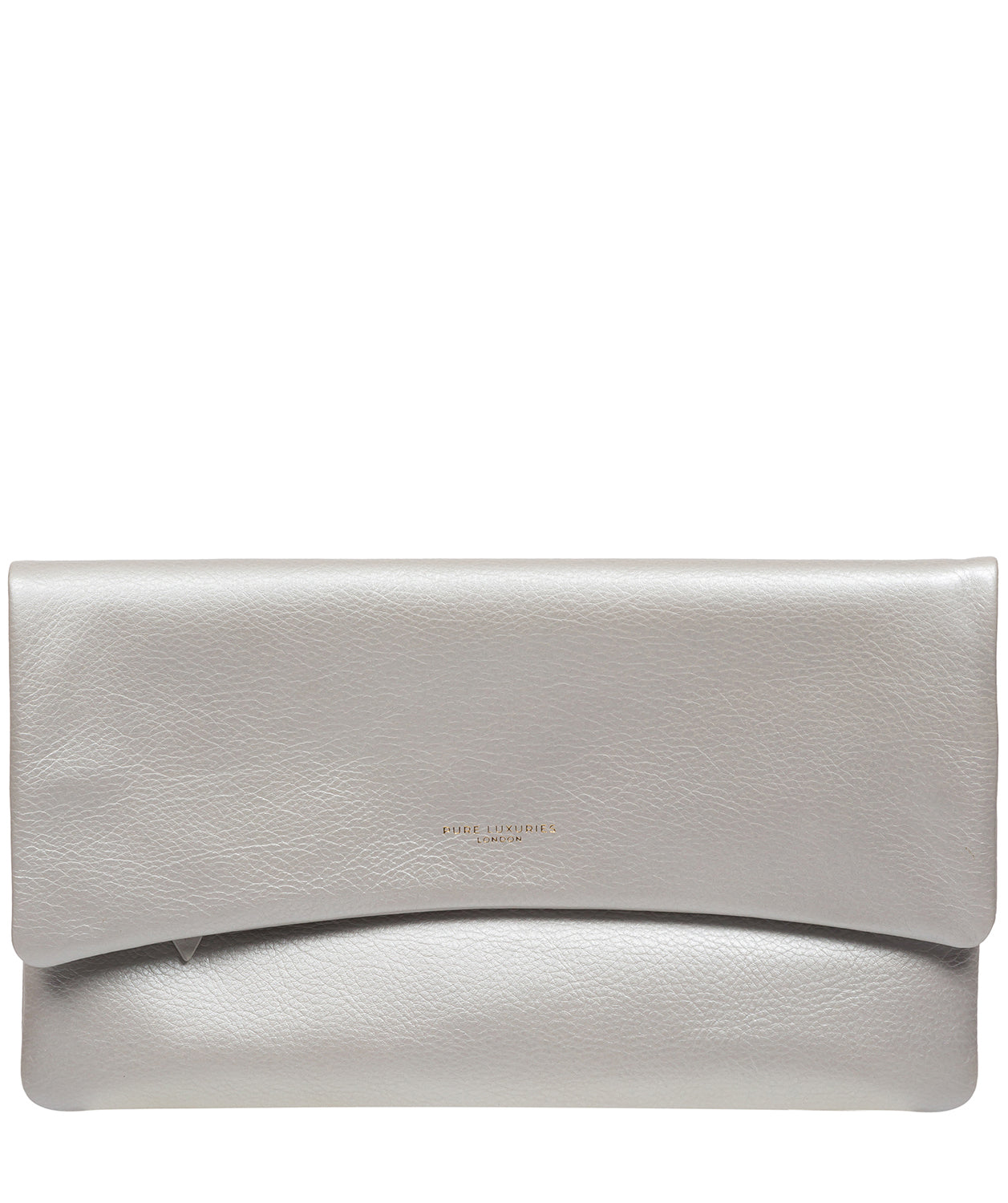 Pure Luxuries Marylebone Collection Bags: 'Amelia' Metallic Silver Leather Clutch Bag