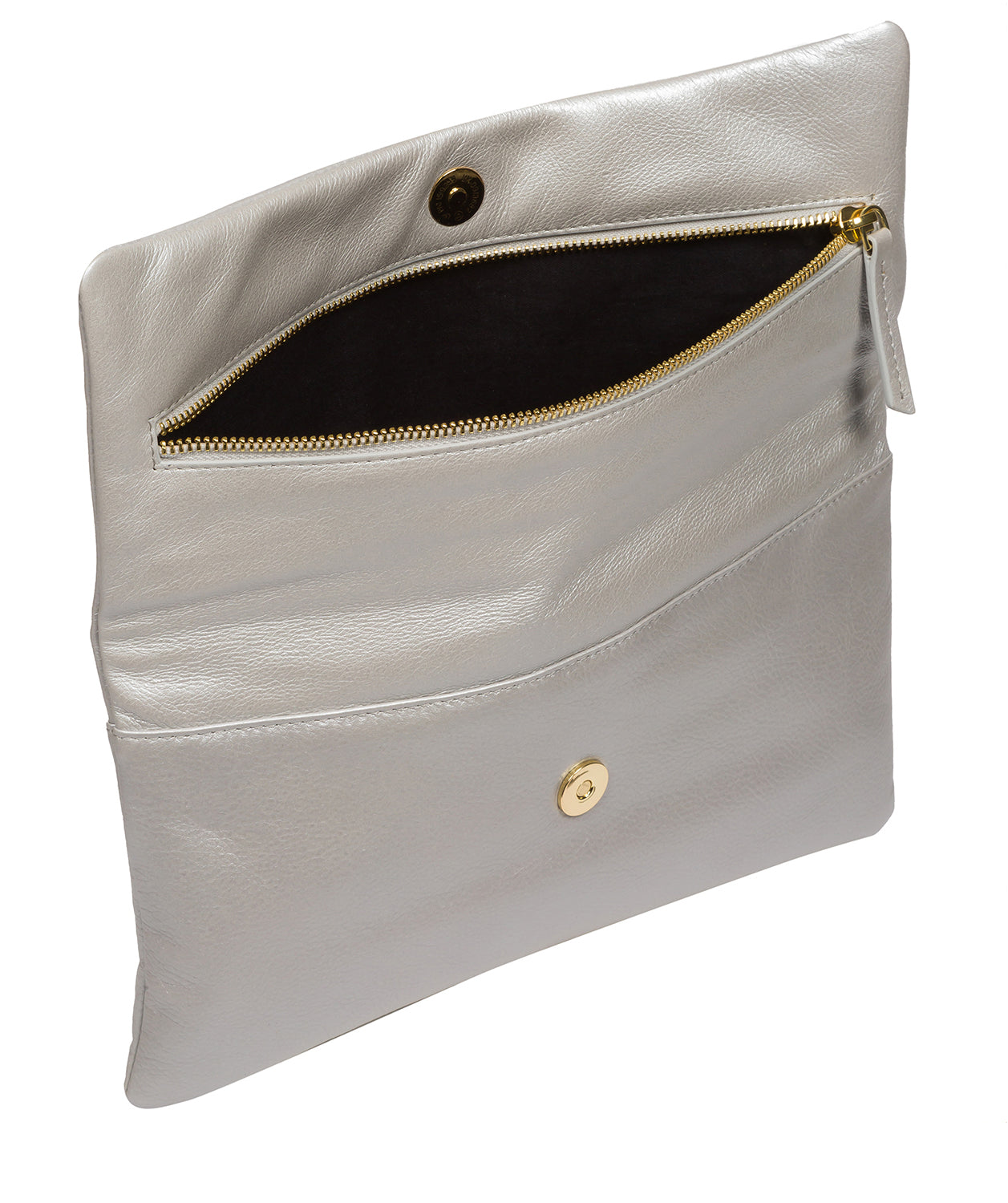 Pure Luxuries Marylebone Collection Bags: 'Amelia' Metallic Silver Leather Clutch Bag