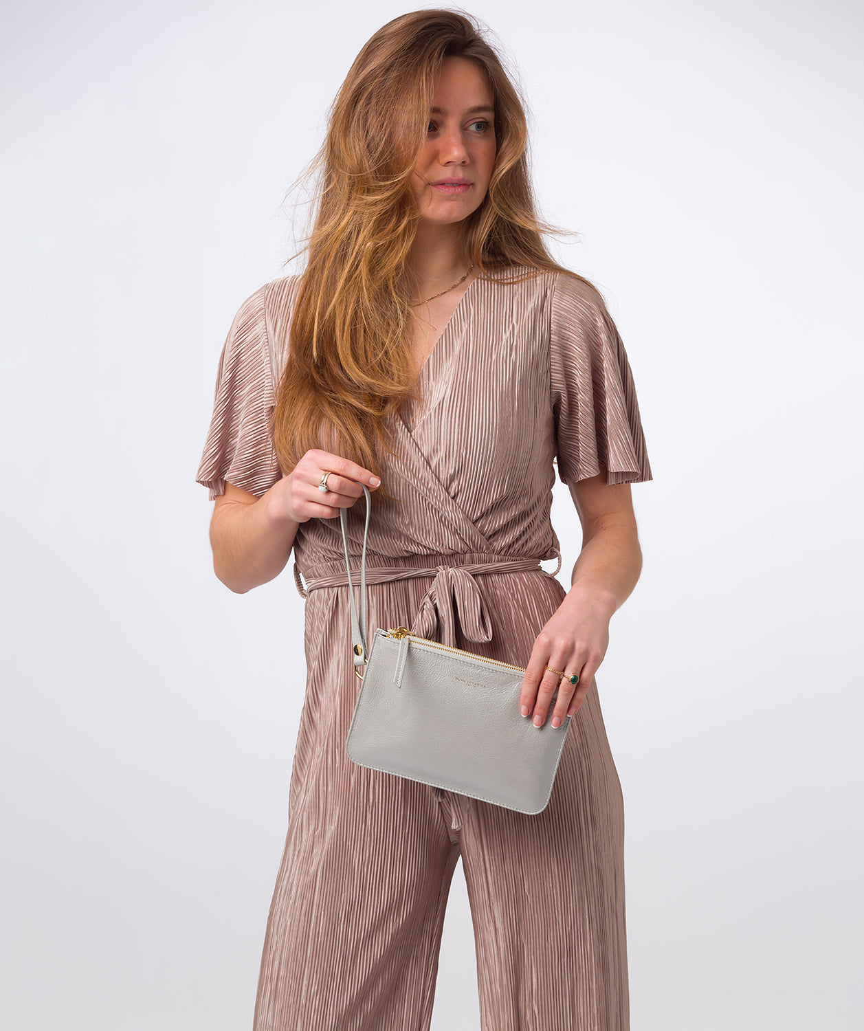 Pure Luxuries Marylebone Collection Bags: 'Addison' Metallic Silver Nappa Leather Clutch Bag