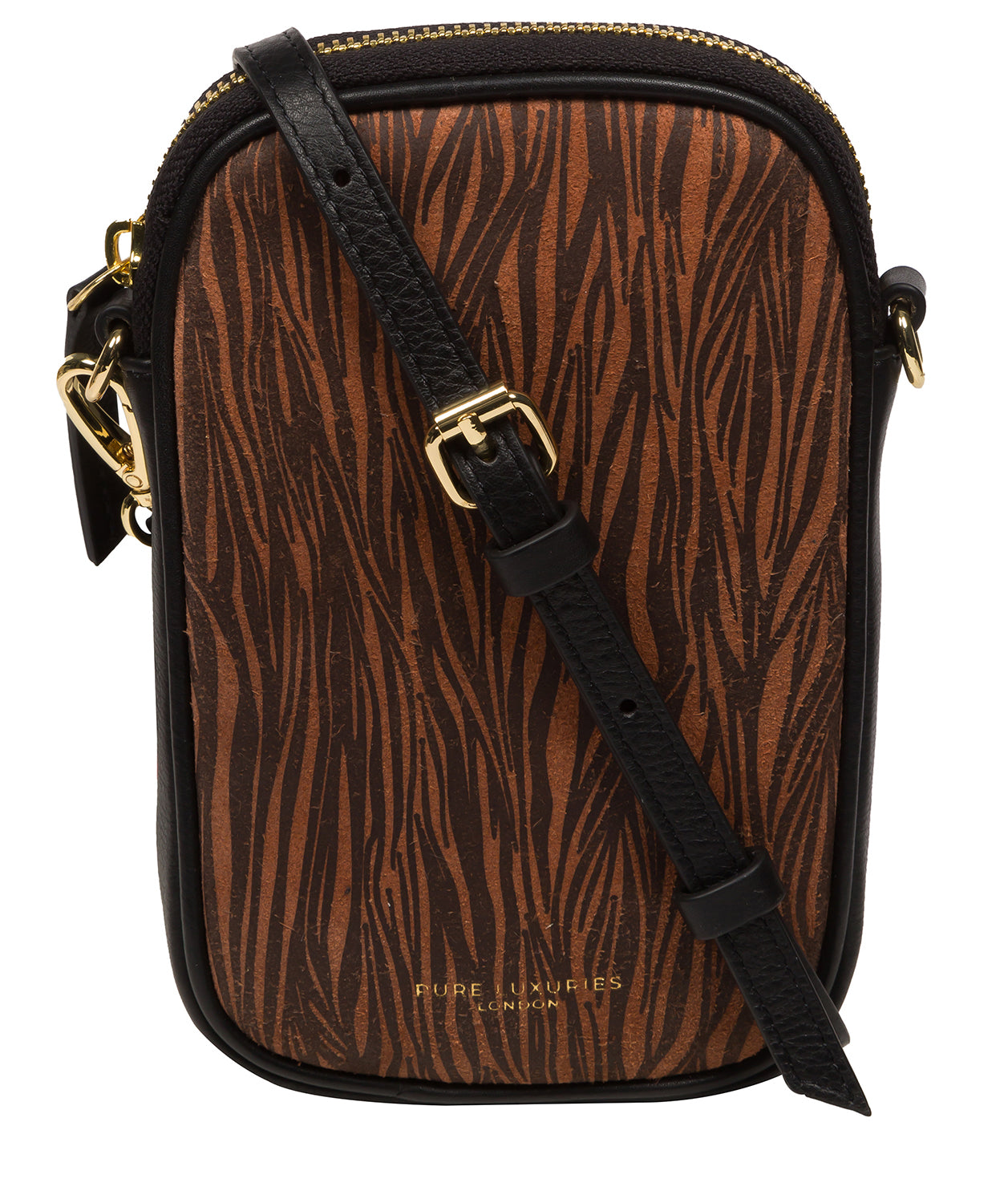 Pure Luxuries Marylebone Collection Bags: 'Alania' Animal Print Nappa Leather Cross Body Phone Bag