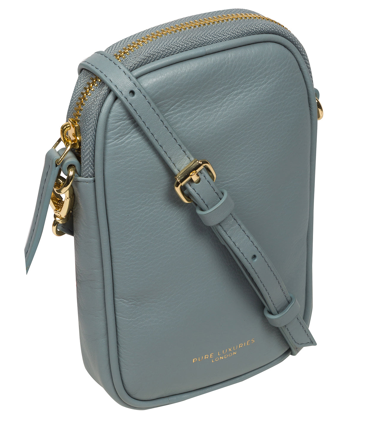 Pure Luxuries Marylebone Collection Bags: 'Alaina' Cashmere Blue Nappa Leather Cross Body Phone Bag