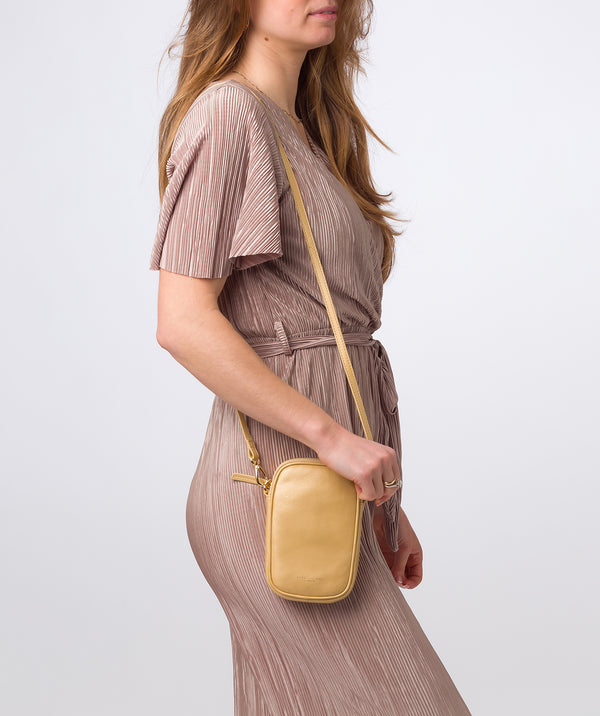 Pure Luxuries Marylebone Collection Bags: 'Alaina' Metallic Gold Nappa Leather Cross Body Phone Bag