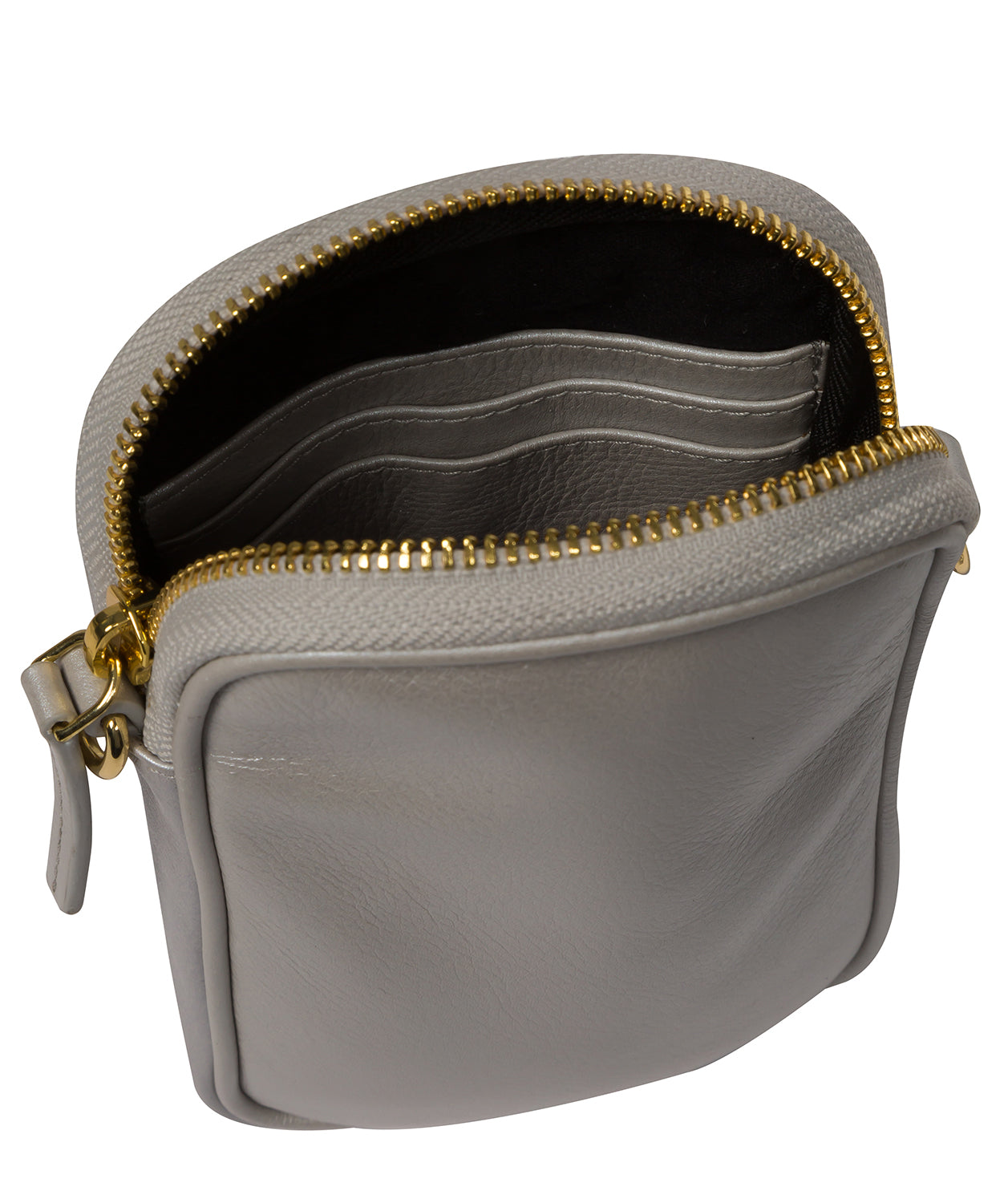 Pure Luxuries Marylebone Collection Bags: 'Alania' Metallic Silver Nappa Leather Cross Body Phone Bag