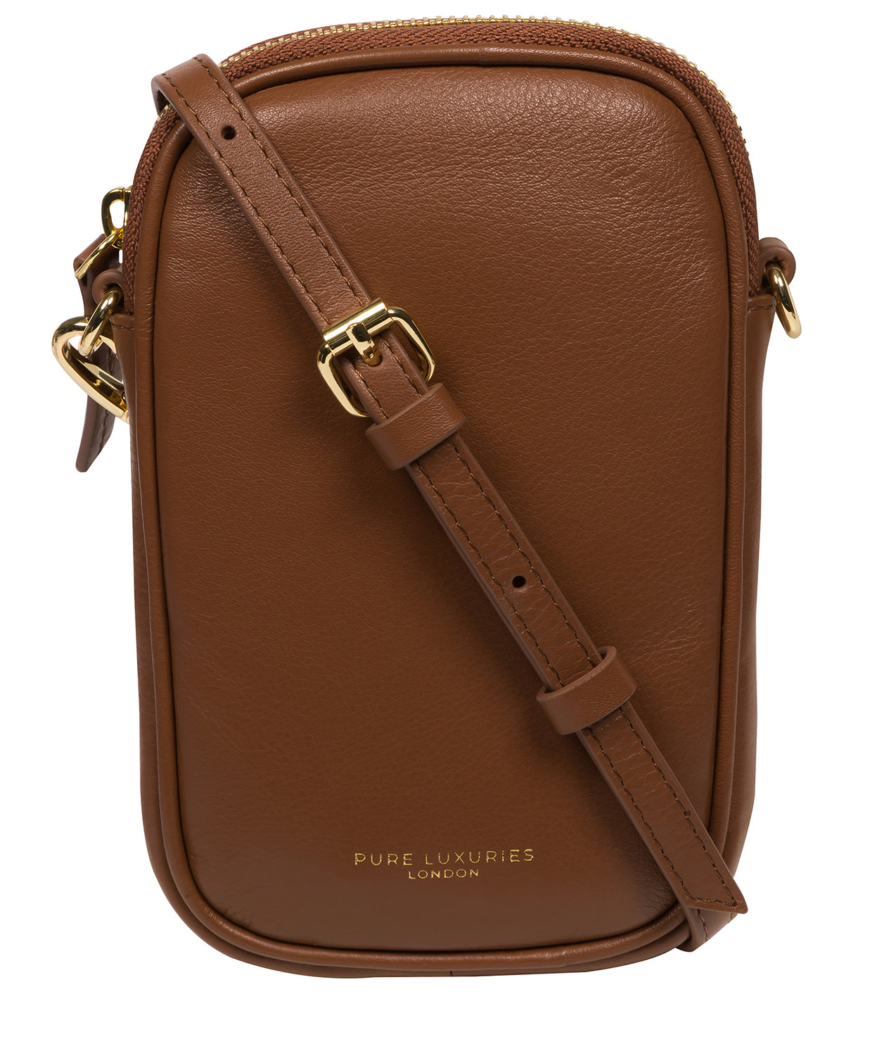 Pure Luxuries Marylebone Collection Bags: 'Alania' Tan Nappa Leather Cross Body Phone Bag