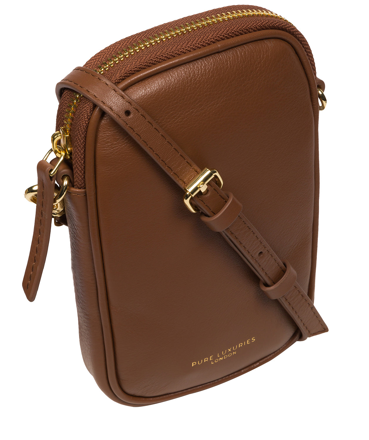 Pure Luxuries Marylebone Collection Bags: 'Alania' Tan Nappa Leather Cross Body Phone Bag