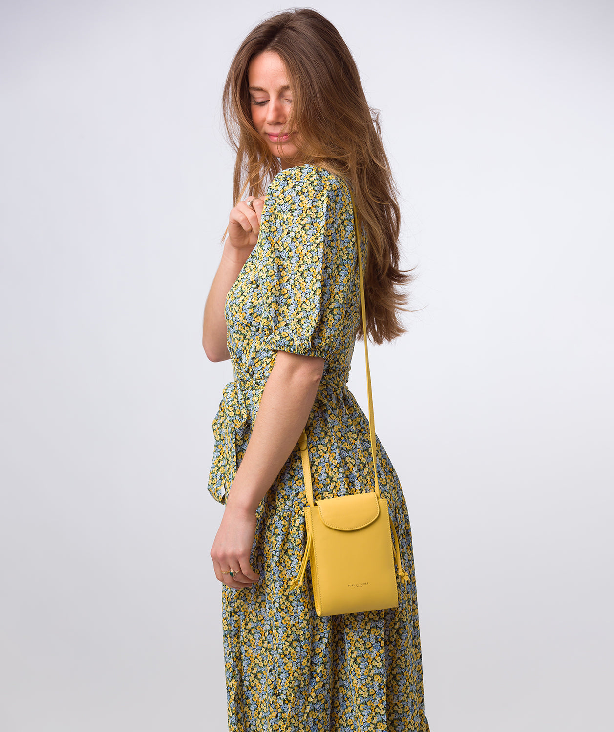 Pure Luxuries Marylebone Collection Bags: 'Kiana' Lemon Drop Nappa Leather Cross Body Phone Bag